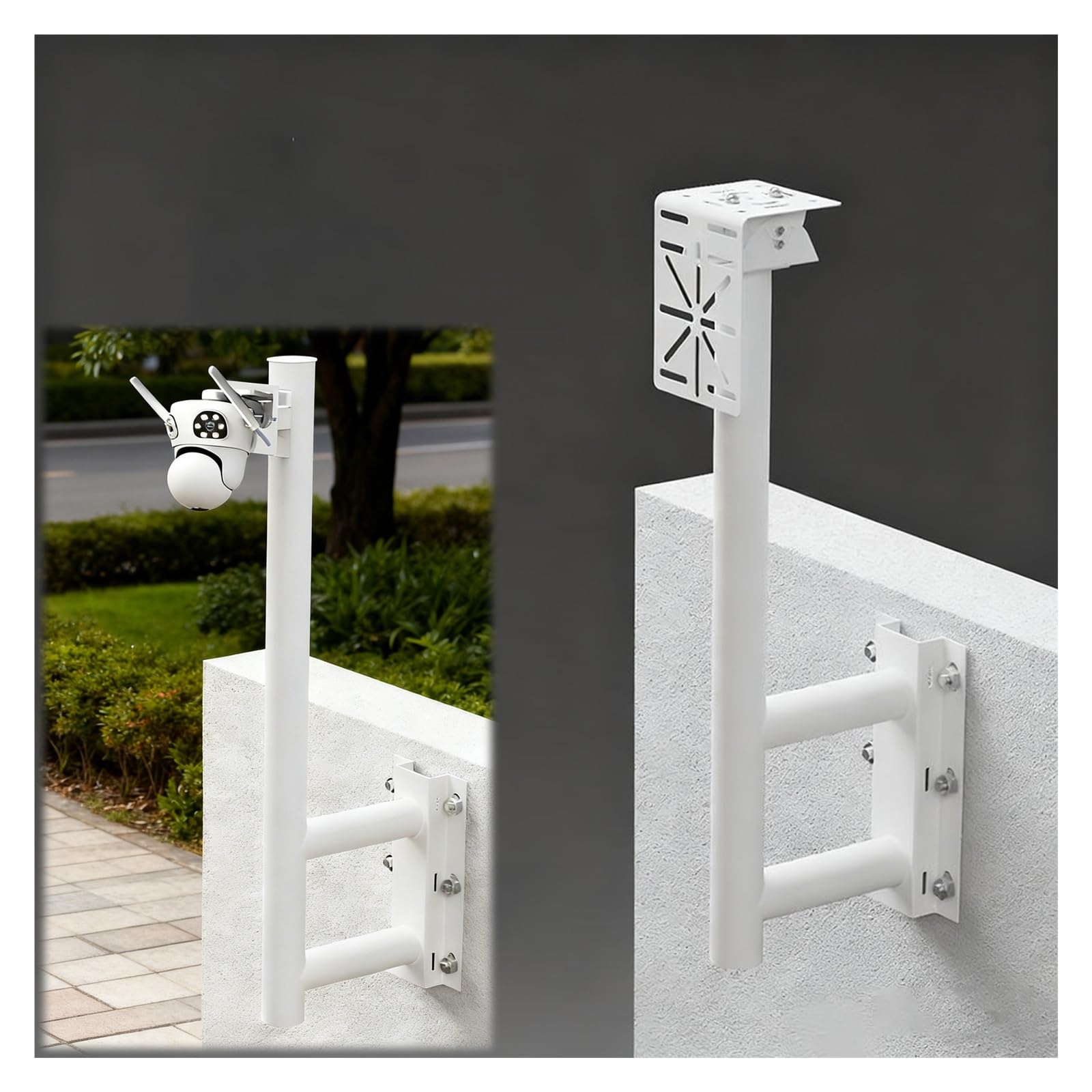 Poste de Montaje de Acero Resistente a la Intemperie para cámaras de Seguridad, Soporte de Pared para una o Dos cámaras, 1,5 Metros/5 pies de Altura, Color Blanco.