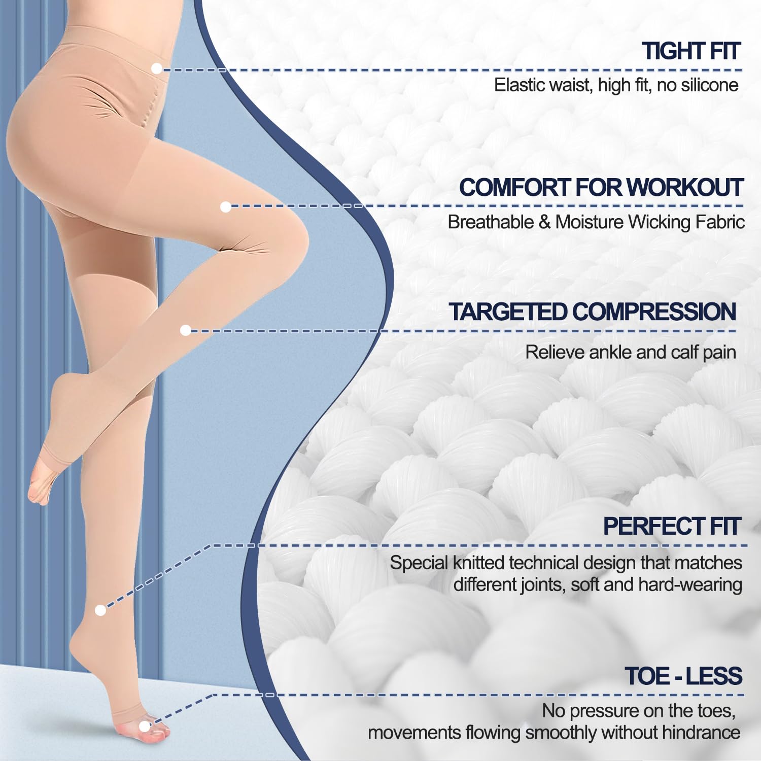 Médicale Collant de Contention à bout ouvert Femme & Homme, 20-30mmhg Classe 2 Collants de compression Soutien Graduel Chaussette de Compression pour Les varices, l'œdème, Le vol
