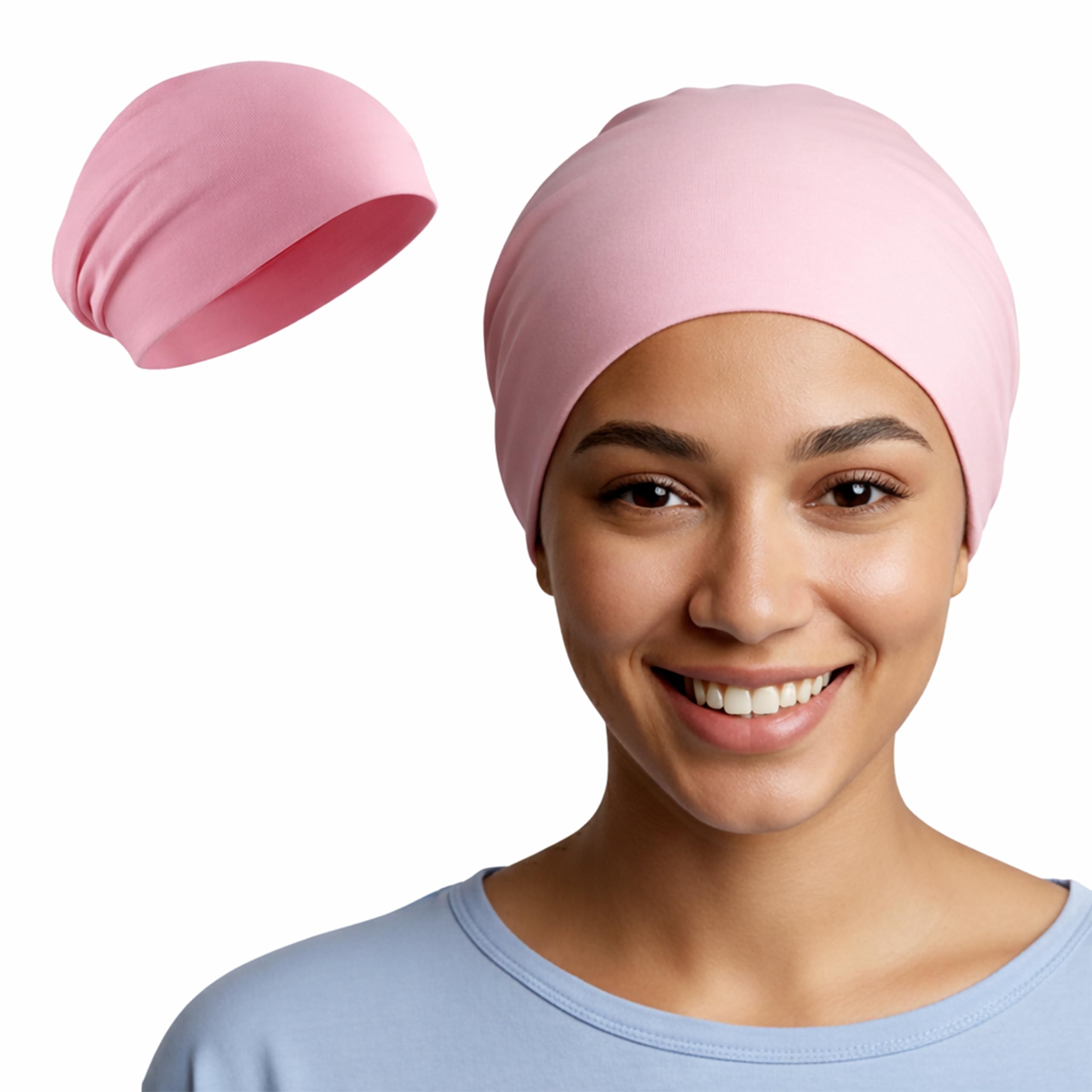 Cuffia Capelli Ricci Notte - Cuffia per Dormire Capelli Ricci, Mossi o Lisci, Anche con i Bigodini - Cappello da Notte Donna in Tessuto Morbido e Confortevole, Rosa