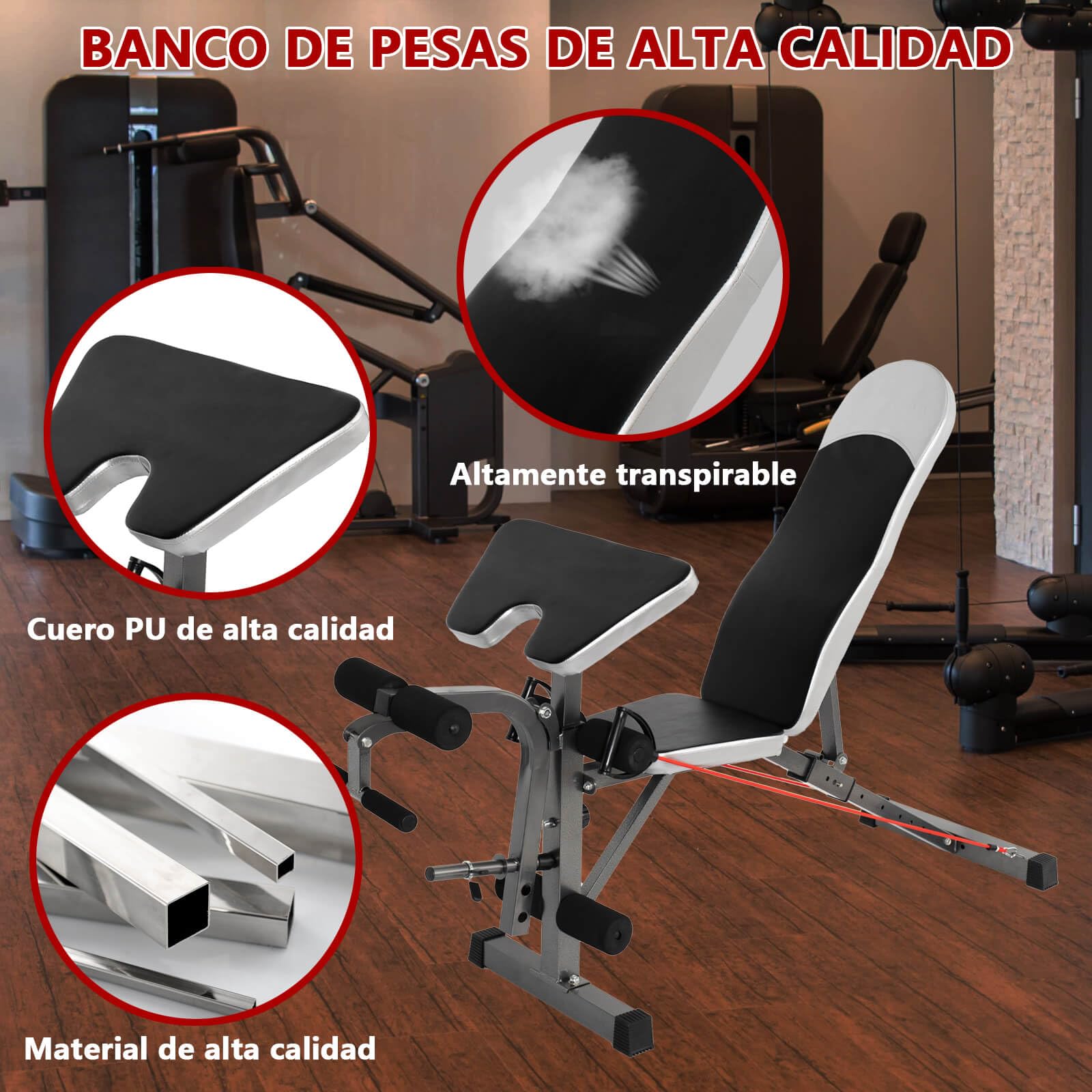 ALLINLIFE Banco de Pesas Ajustable,Banco Musculación Multifuncional,Banco Abdominales con 8 Posiciones Ajustables y 2 Correas de Entrenamiento,Gimnasio Entrenamiento en Casa Capacidad de Carga 200 KG