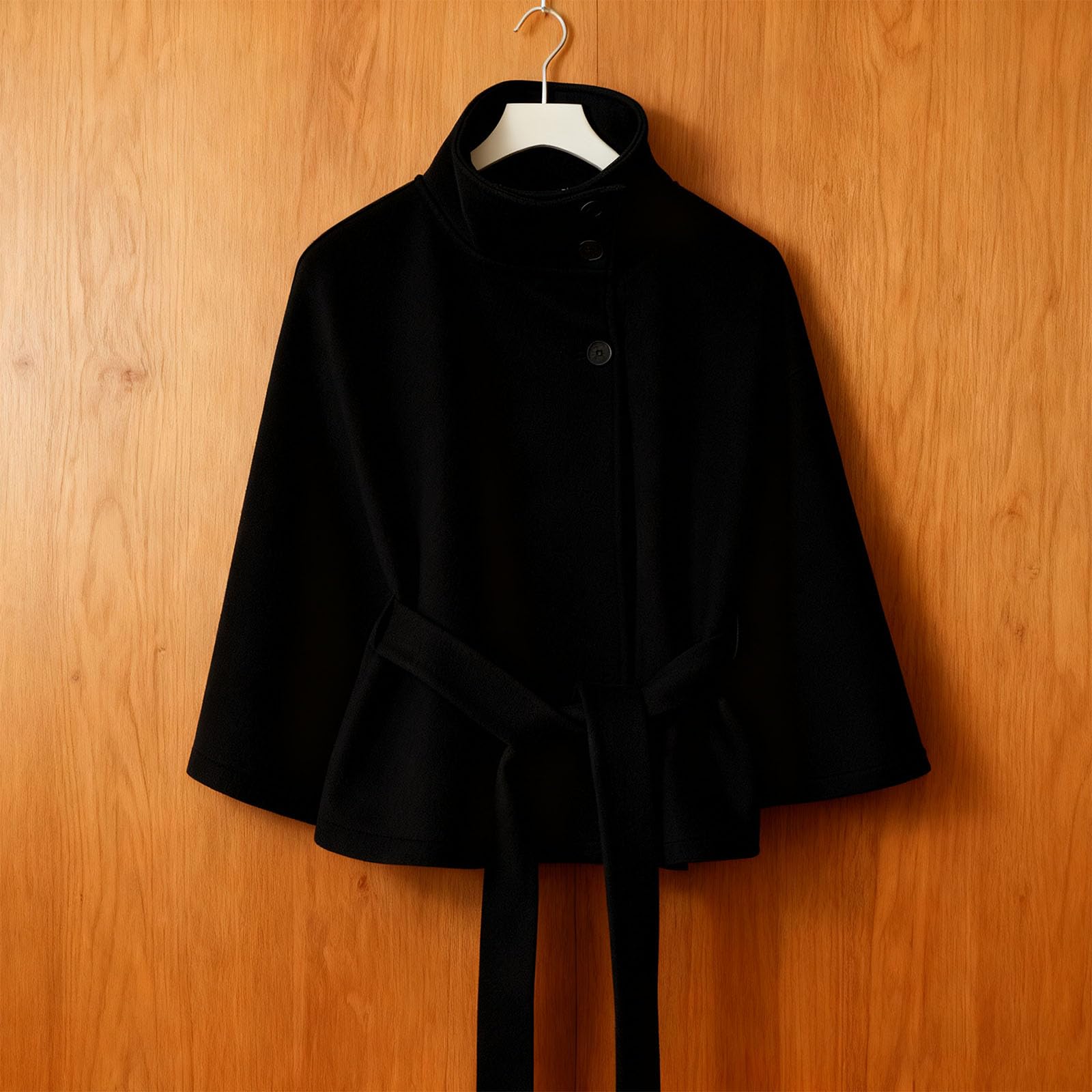 2026 nouveau poncho à manches chauve-souris pour femmes, ceinture châle en laine automne et hiver col montant cape ceinturée cape manteaux en laine