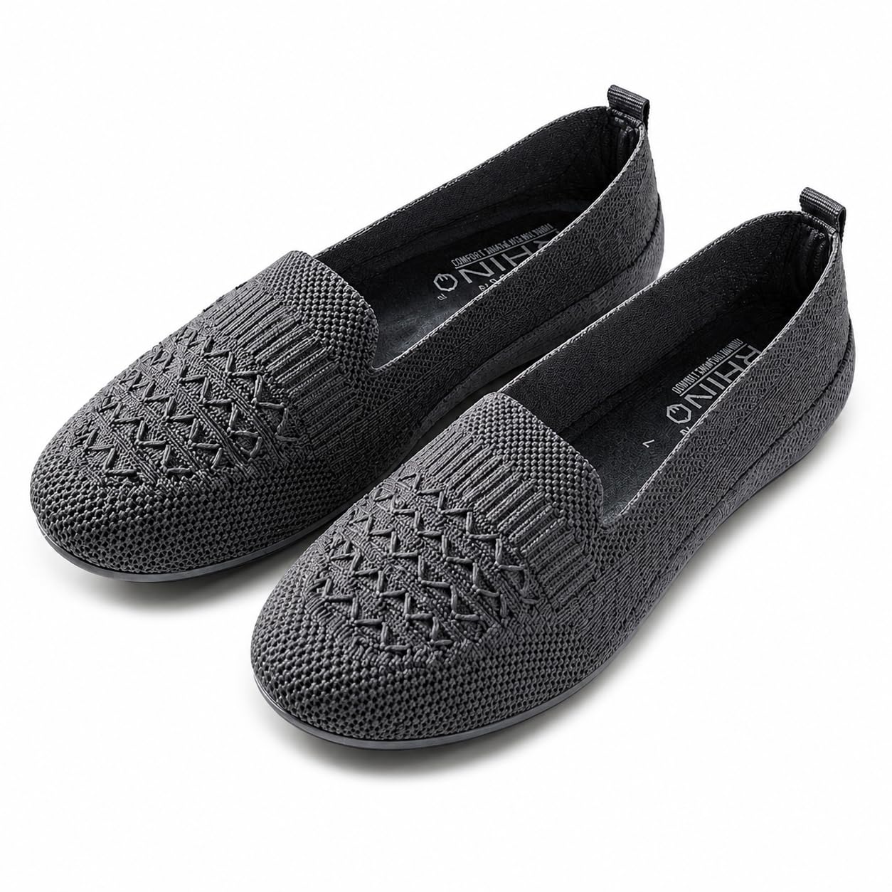 Rhino Women's Slip-On Flats | Grey Breathable Knit Upper Shoes | Lightweight Comfortable Walking Shoes with Soft Flexible Anti-Slip Sole | Casual Everyday Wear Footwear for Women-image-19