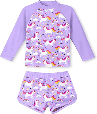 Vogseek Girls Rash Guard Two Pieces Long Sleeve Swimsuit Sets 3-10 Years