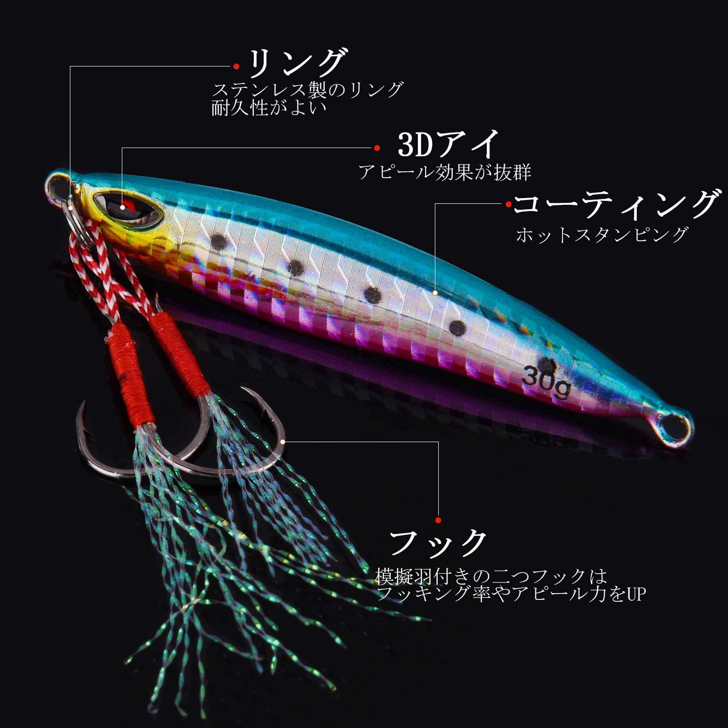 Amazon メタルジグ セット 投げ釣り用ルアー スロージギング ヒラマサ ブリ 釣り用ルアー 30g E Goture ルアー