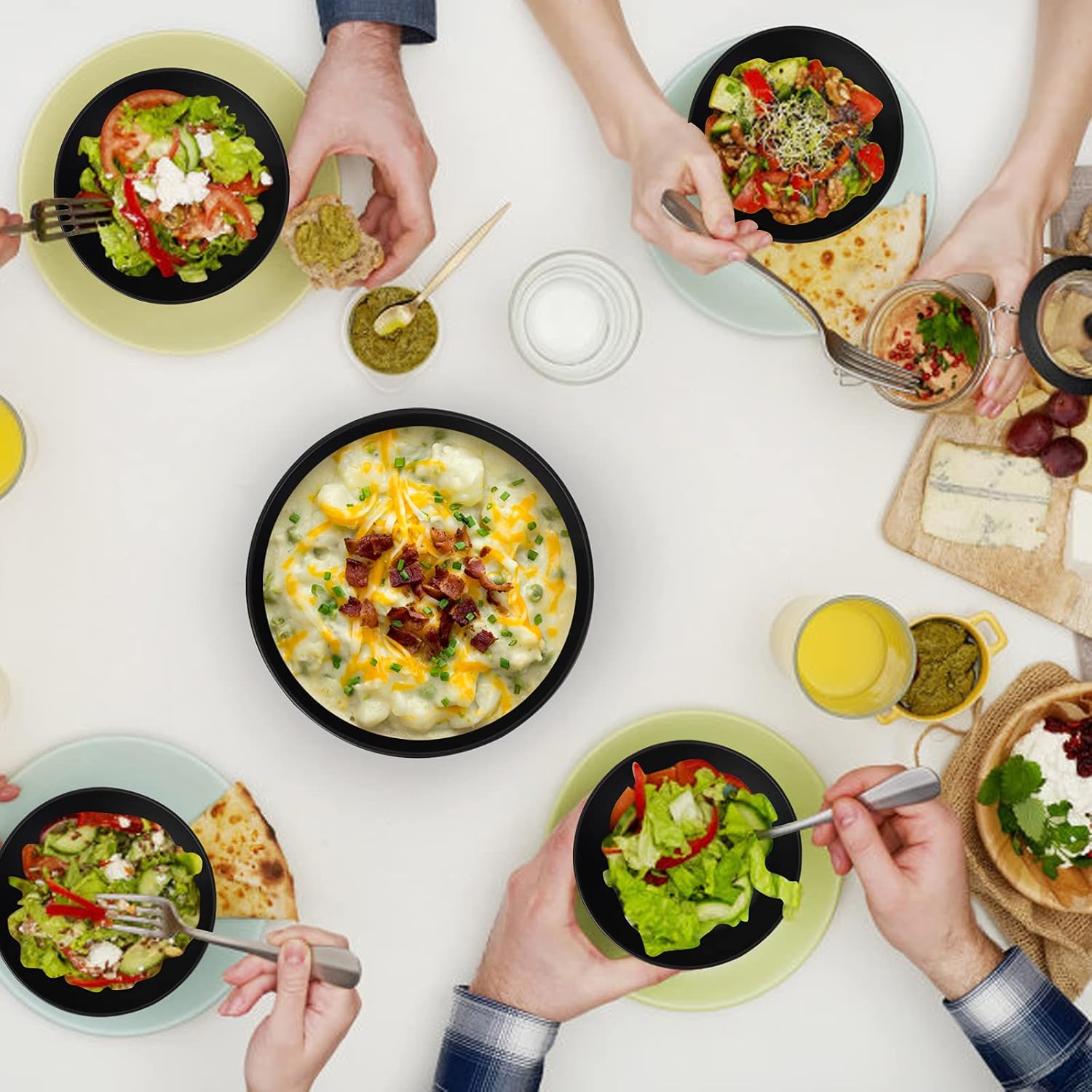 Bamboo Fiber Salad Bowl Set,Large Mixing Bowl with Natural Bamboo Lid and Utensils,4 Serving Bowls,Spoon,Fork and Fabric Bag for Salad,Soup,Vegetables,Pasta and Fruits(Black,9.8inches) - Image 8