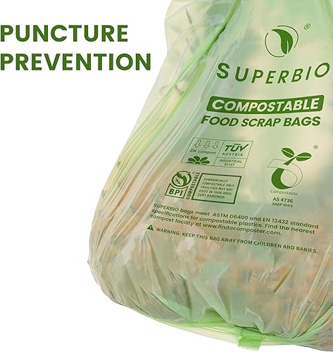 Miniatura 18 de SUPERBIO Bolsas compostables para residuos de alimentos de 2.6 galones, 100 unidades, 1 paquete, bolsas de desechos de alimentos con parte superior
