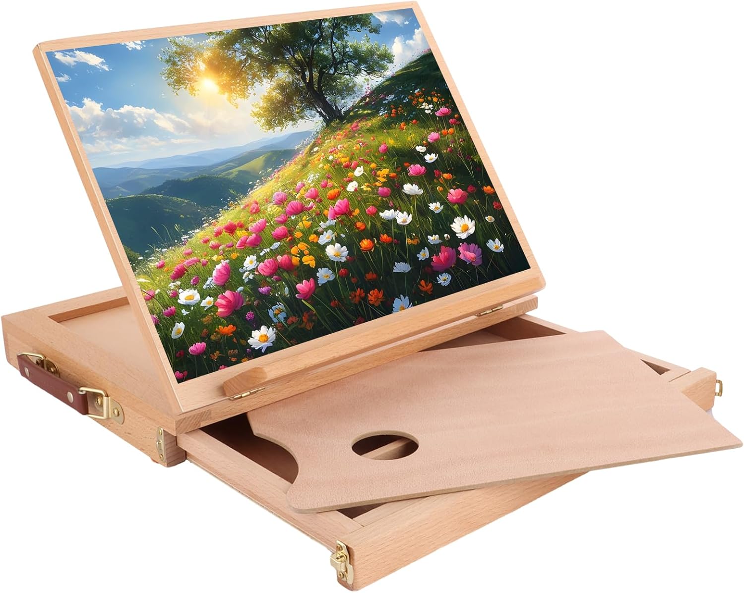 A4 Table Top Easels for Painting 13x10 Inch Beech Wooden Easel with Storage Portable Easel for Drawing Boards for Artists Desk Easels with Drawer and Palette Watercolor Easels for Art Supply