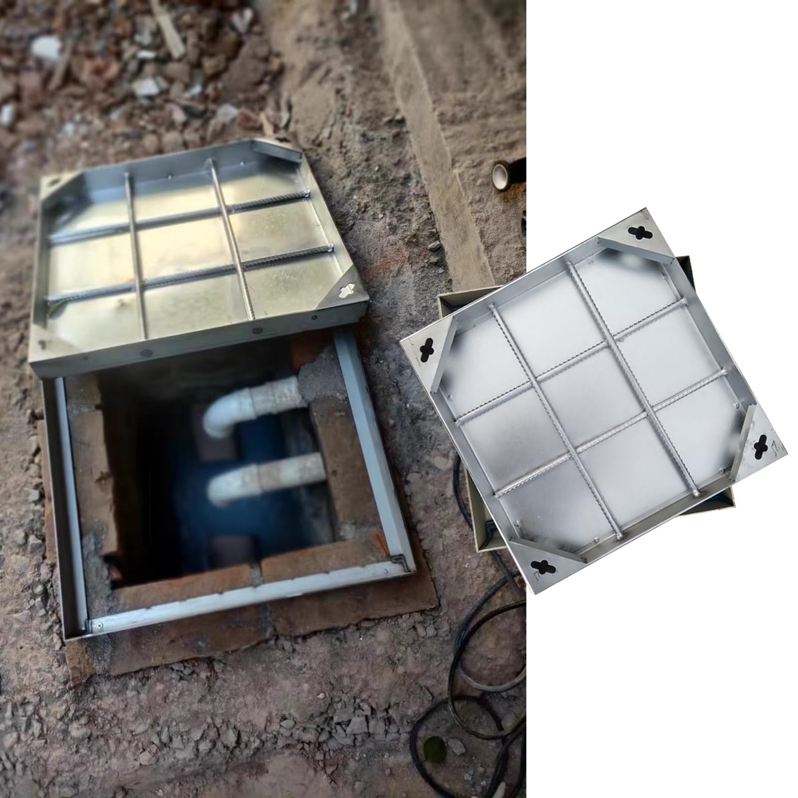 Coperture rimovibili per fosse settiche durevoli – 40 x 40 x 8 cm, sifone per pozzetto d'ispezione, accesso per case e spazi pubblici, resistente alle intemperie all'aperto