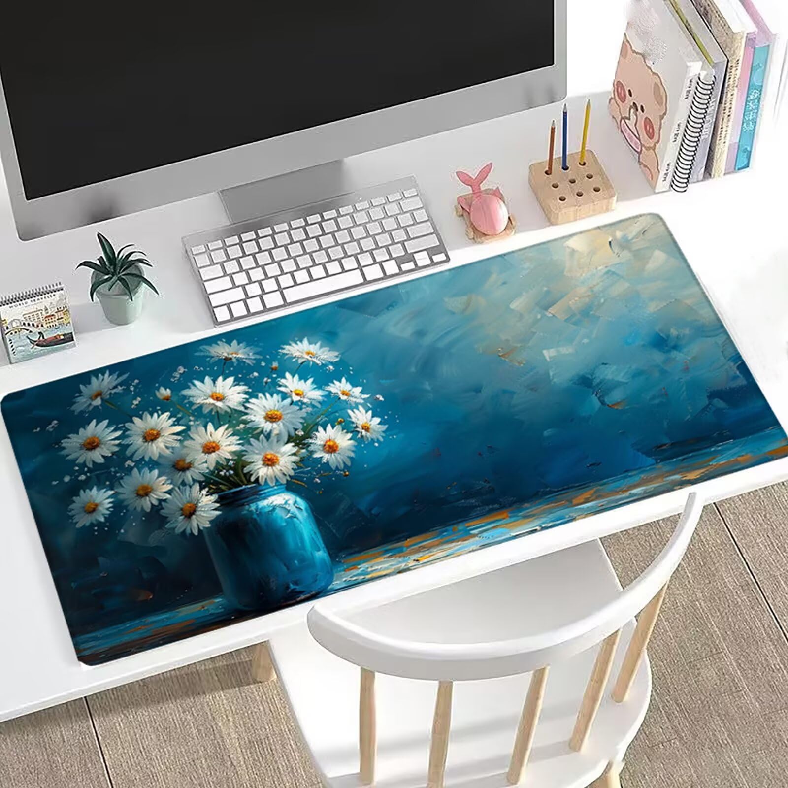 Niebieska podkładka pod mysz gamingową XXL, 1200 x 600 mm, duża, biała, antypoślizgowa konstrukcja, lepsza kontrola, podkładka na biurko, wyposażenie domu, klawiaturę i akcesoria PC, H0-1098