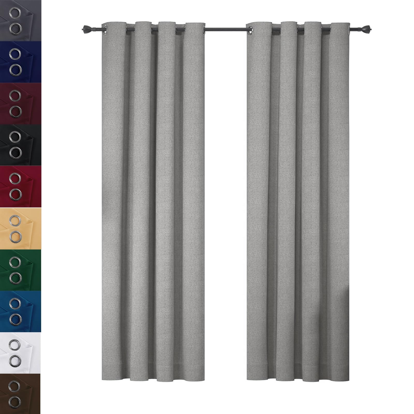 WUXXIANG Blackout Curtains for Bedroom 70 x 140 cm Thermal Insulated Energy Saving, Black Out Thermal Ring Top Curtain, with Blackout Lining, for Windows and Doors, Light Grey