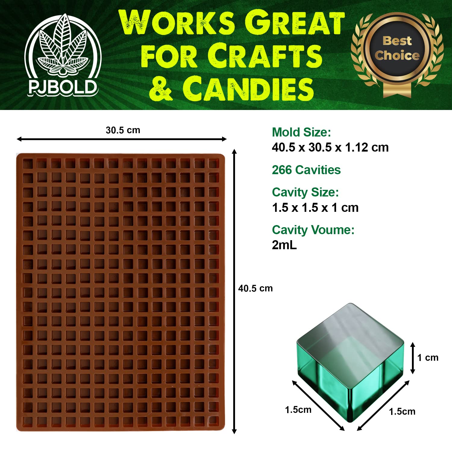 Molde cuadrado de silicona para caramelos, 266 cavidades, 2 ml