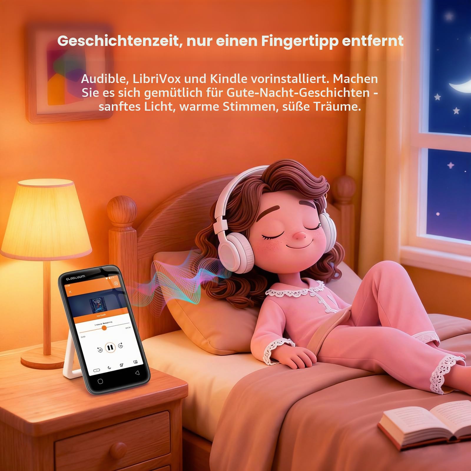 MP3-Player für Kinder, Kindersicherung, 16 GB, unterstützt Spotify und Audible, Bluetooth und WLAN (glänzendes Schwarz)