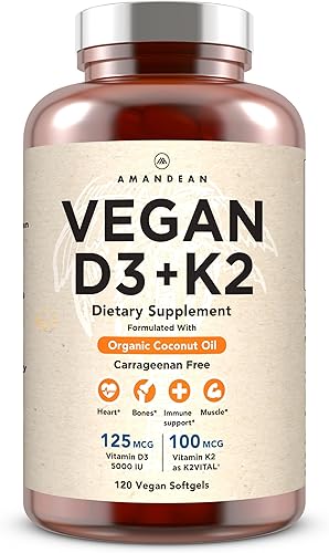 Vegano prémium D3 K2. Vitamina D3 5000 iu de algas. All-Trans MK-7 K2. 120 cápsulas blandas. A base de plantas y sin carragenina. Mezcla de aceite