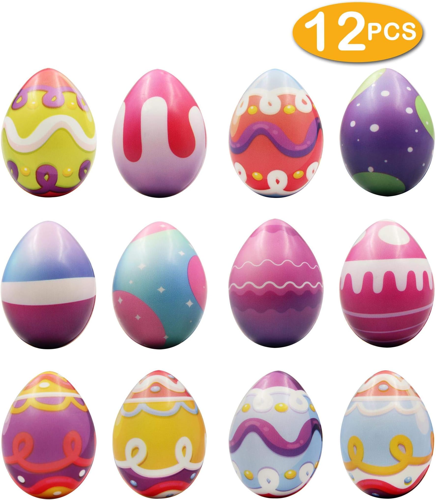 heytech 12 PCS Easter Eggs Hunt Squishies Toys Slow Rising 2.25 Inches Bright Colorful Surprise Eggs Party Favor Gifts For Easter