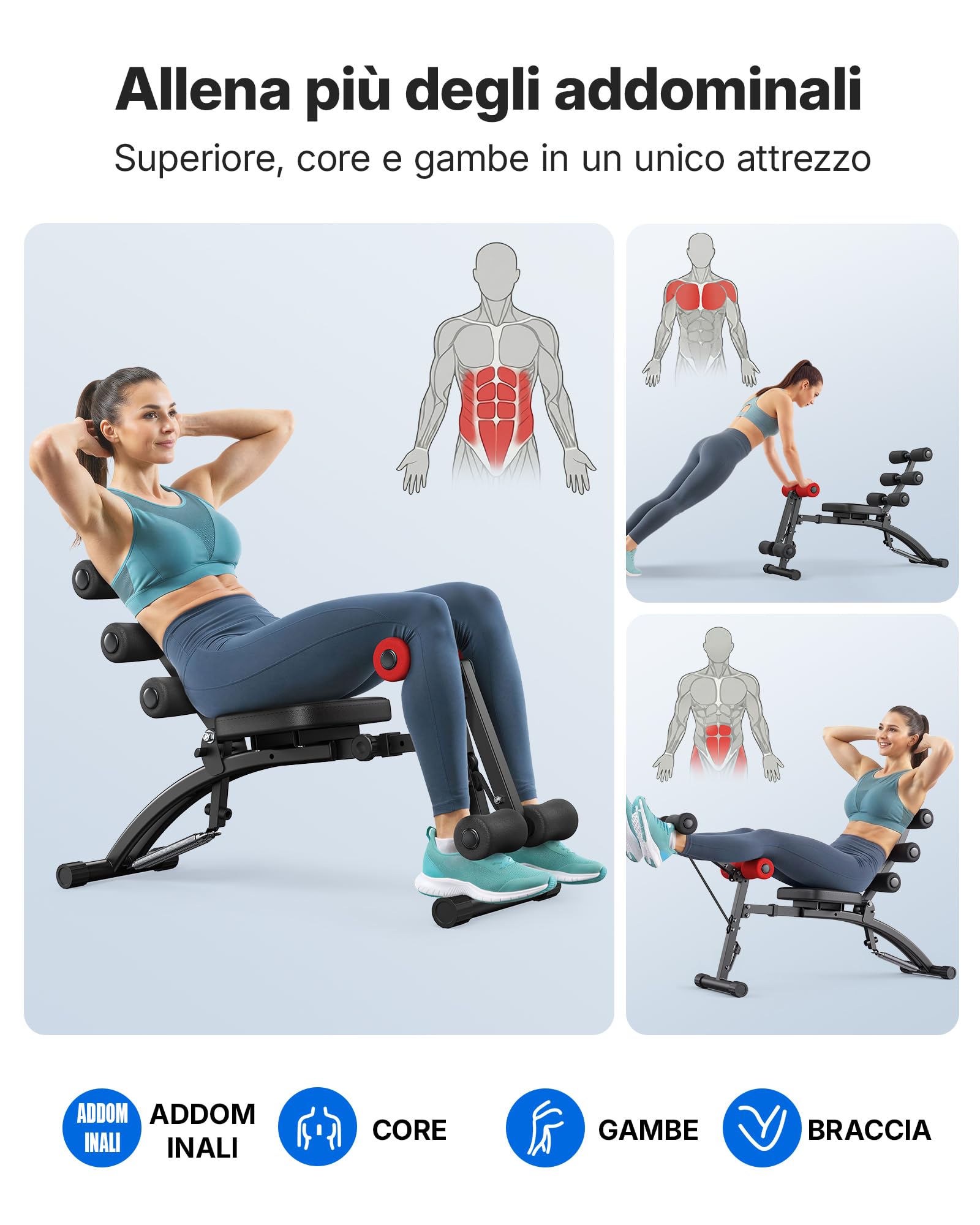 MERACH Macchina per Addominali, Panca per Sit-Up Regolabile, Attrezzo per Addominali per Home Gym per Addominali Fianchi Gambe, Max 136KG, per Sit-Up/Bicicletta Aerea/Sollevamenti Gambe ecc.