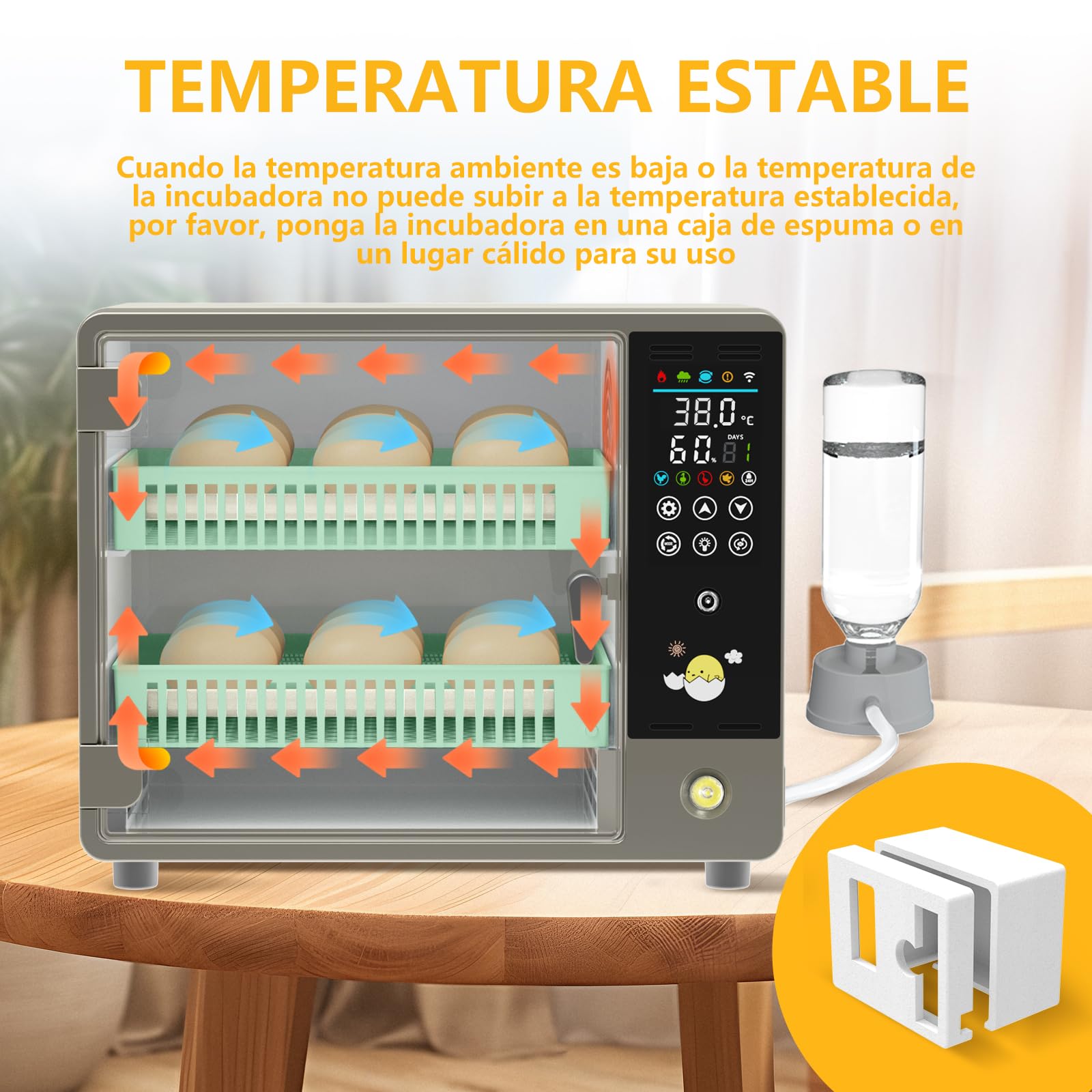 Incubadora Huevos Gallina, Incubadora de 18-24 Huevos, Incubadora Automática con Volteo Automático de Huevos y Añadir Agua Automáticamente