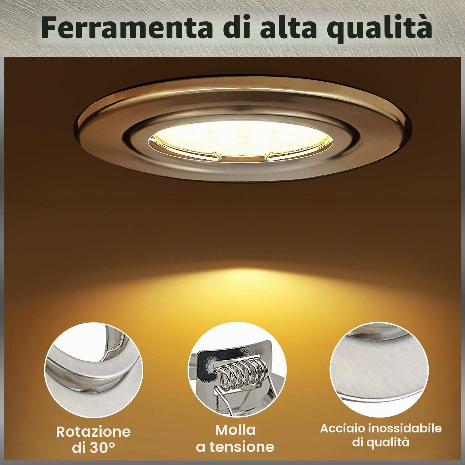 20x Cornice Faretto Incasso Cartongesso GU10, Faretti da Incasso Diametro 98mm Nichel Spazzolato, Inclusa presa GU10 per Lampade LED o alogene, Orientabili a 30°, Forma rotonda