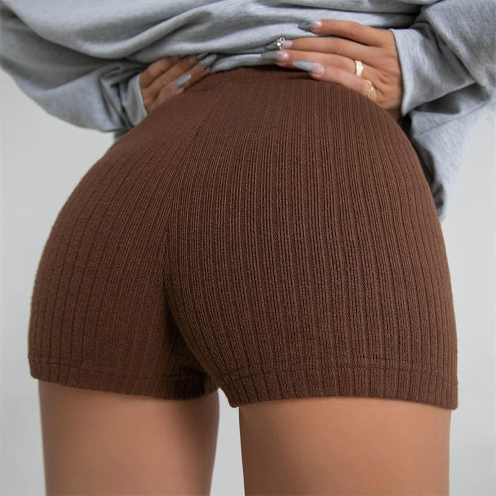Women Ribbed Yoga Shorts Soft Comfy Stretch Butt Lifting Workout Shorts Lightweight Slim Fit High Waist Running Shorts Trendy Tight Athleisure Hiking Shorts 2025 Summer Sexy Vacation Shorts