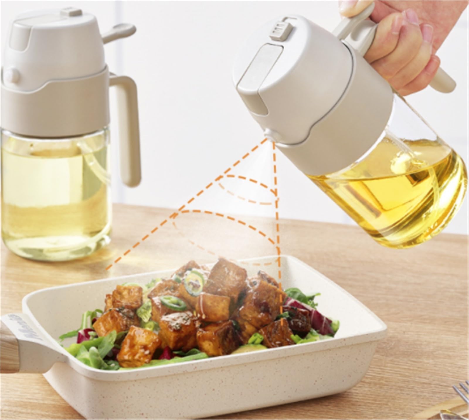 Butelka Oliwę 2 Szt. W 1 Dozownik Oliwy Z Oliwek Do Gotowania Sałatki Air Fryerze Dozownik Oleju Kuchennego(White,550ml)