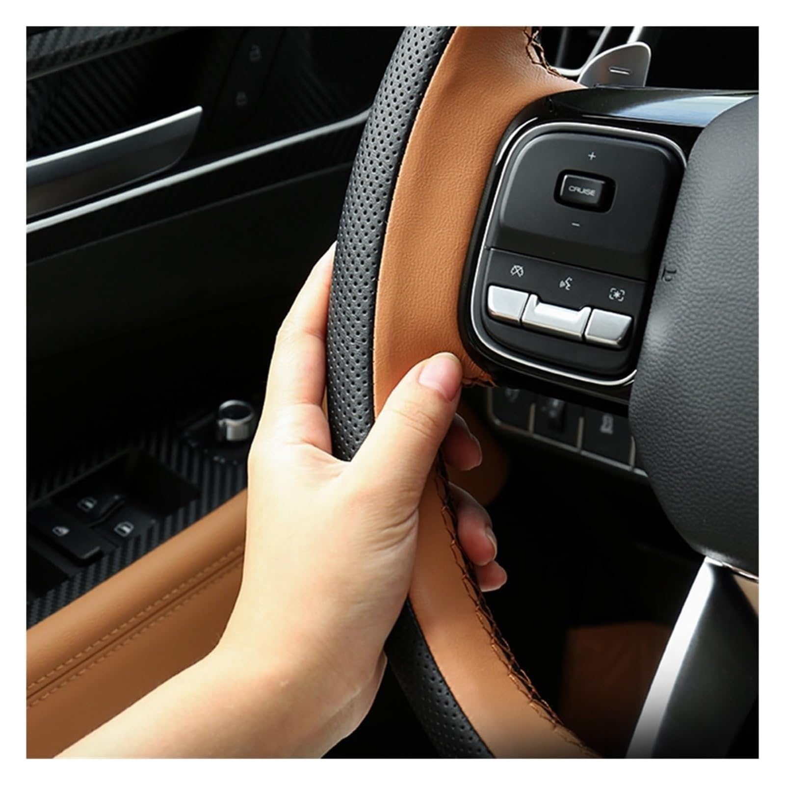 Volante Funda Coche para Great Wall Haval H5 II 2023 2024 Funda Volante Cuero Cosida A Mano Interior Coche Fundas Protector