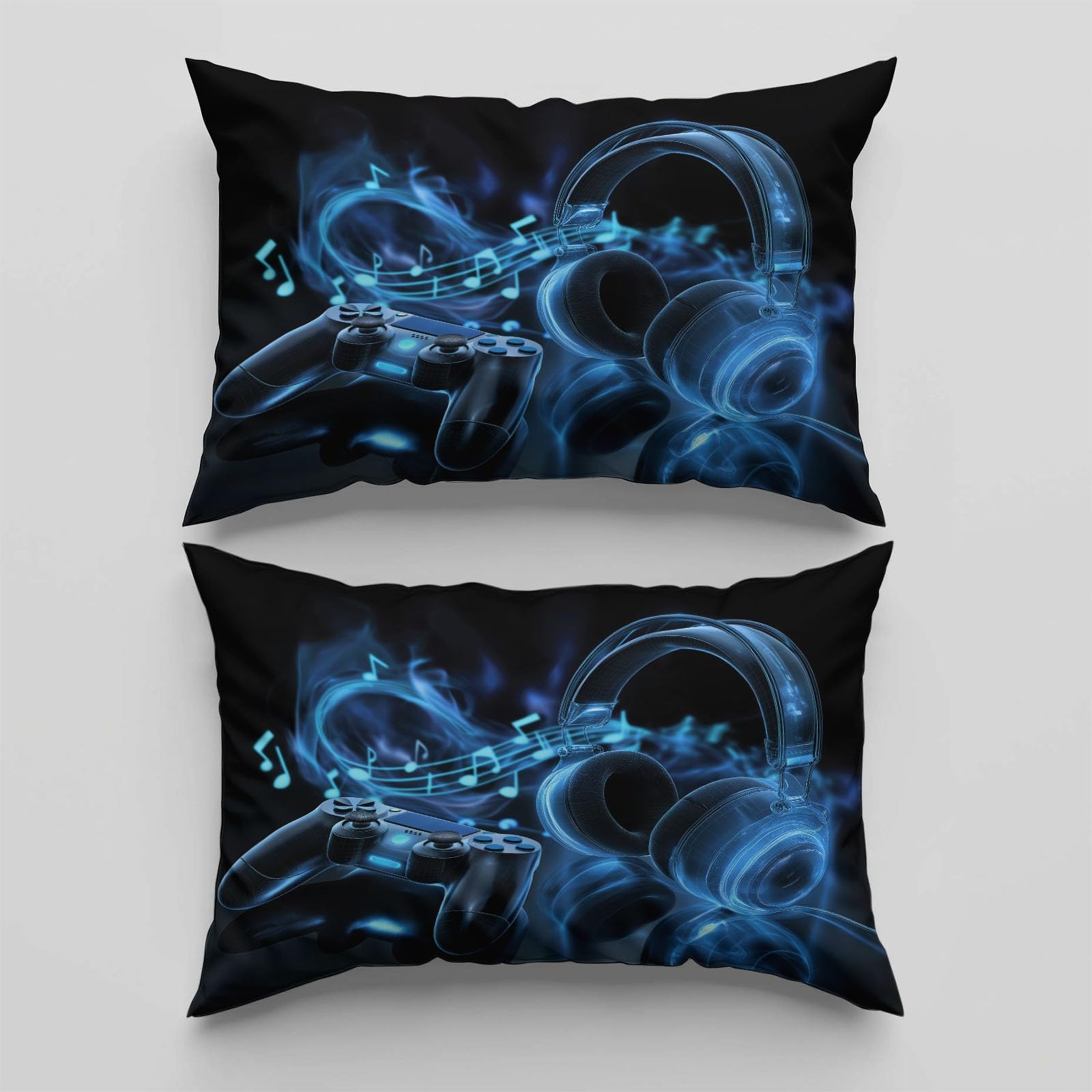 Funda nórdica Gaming Mando E-Sports Auriculares Nota Musical 220 x 240 cm Juego de Cama de 3 Piezas para Cama 135/150 Microfibra Suave Transpirable, con Cremallera para Chicos Adolescentes Negro