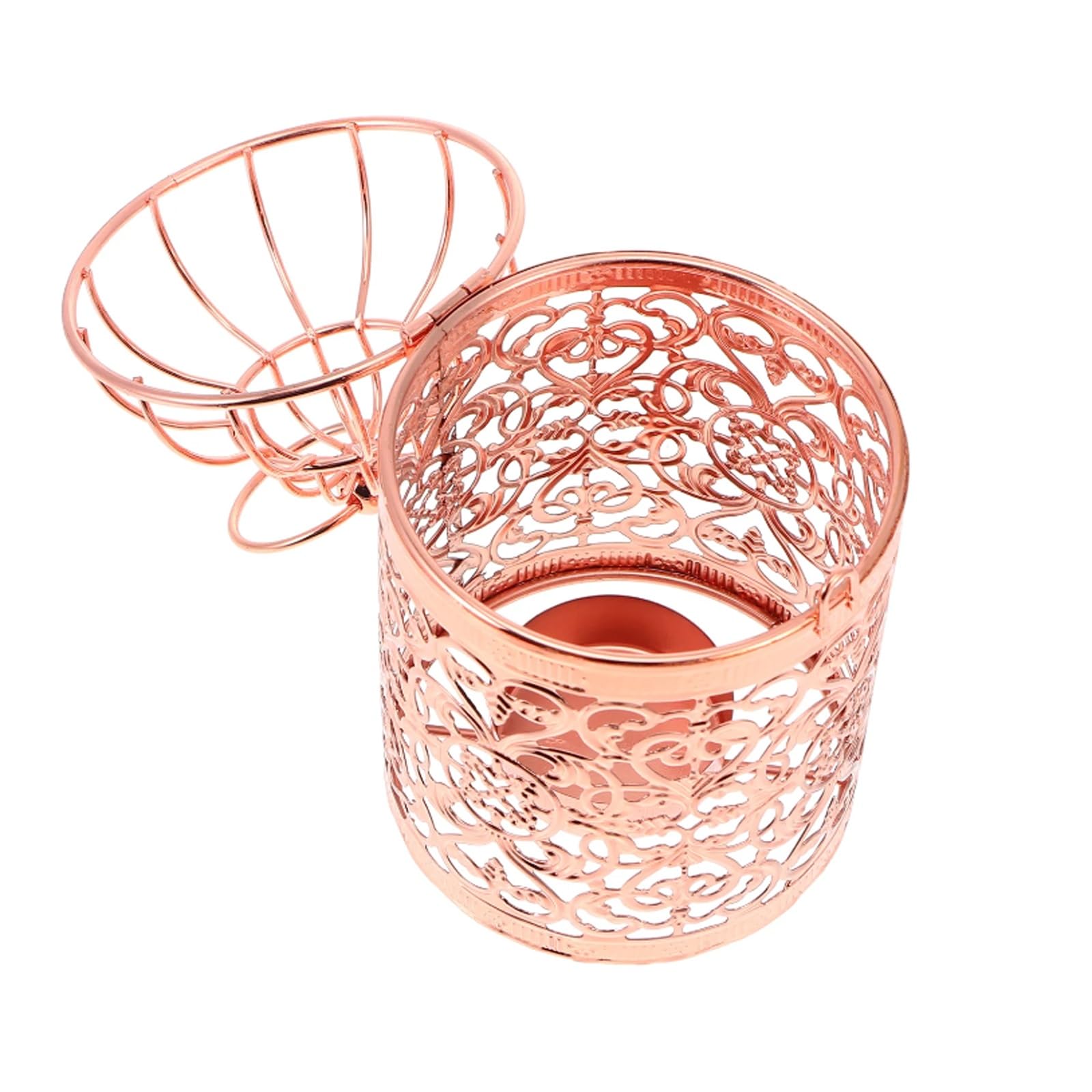 Gold Cage Candlestick Holder, Plated Wedding Table Lantern with Bird & Rose Tealight Decor