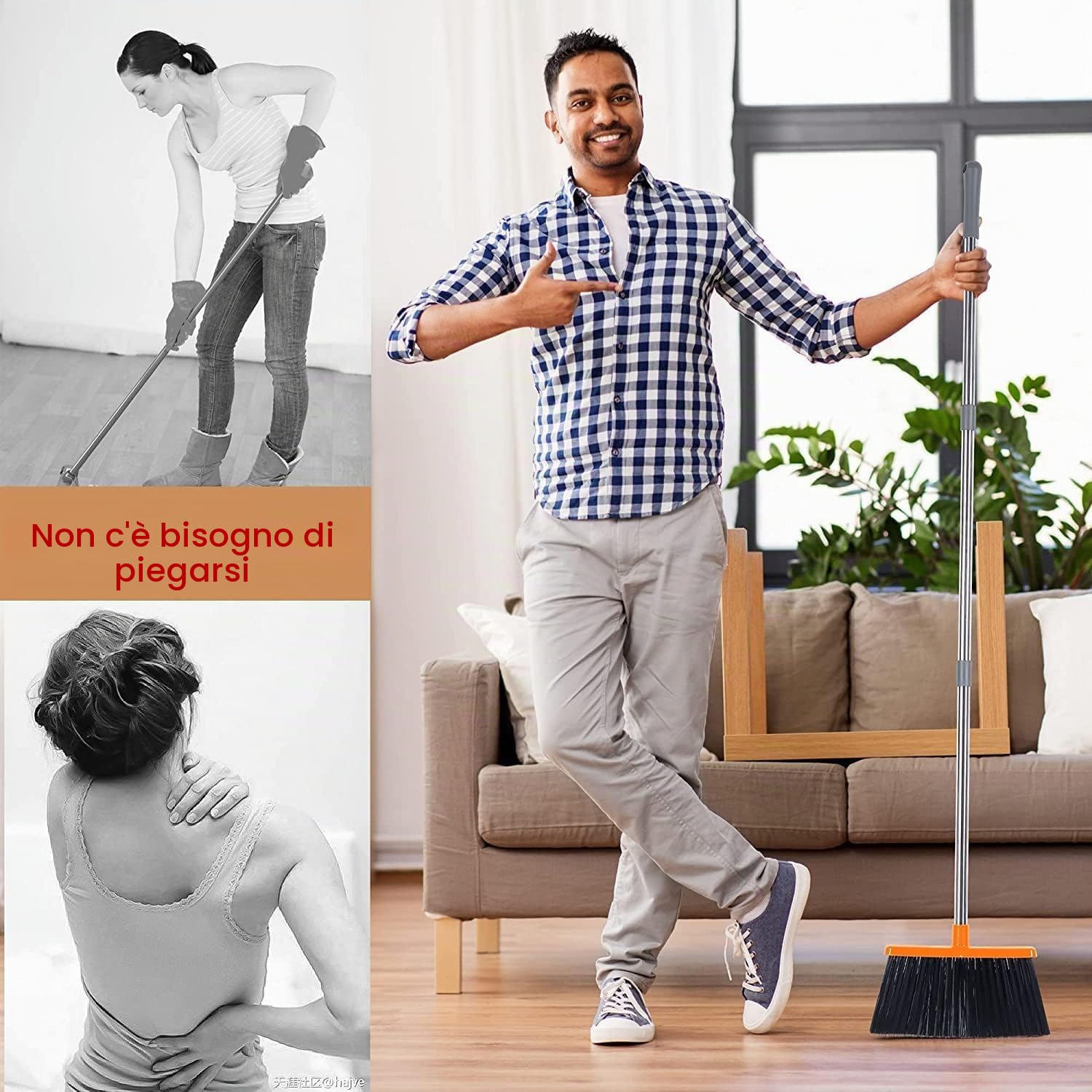 Set di scope e paletta, con manico lungo, manico allungabile, paletta verticale, Broom and Dustpan, per interni ed esterni, garage, cucina, ufficio