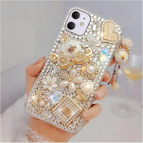 Cavdycidy Funda para iPhone 11 con brillantes, para mujeres y niñas, 3D, con diamantes de imitación, diseño de calabaza, colgante de coche, con