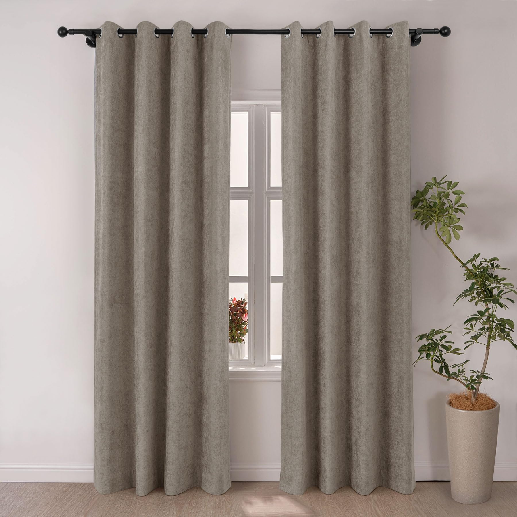 Macochico 100% Blackout Curtains 72”Wx102”L, Insulating Soft Chenille Window Treatments for Bedroom Living Room Nursery, Classic and Luxury Drapery with Tieback, Oak, Grommet Top, 1 Panel