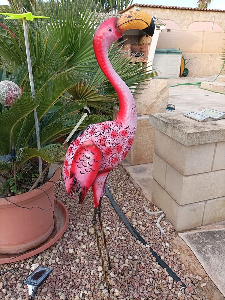 Yiilead Statua Giardino Fenicottero Solare 25cm - Decorazione Esterna Con Luci LED A Forma Di Cuore - Regalo Originale Per La Festa Della Mamma