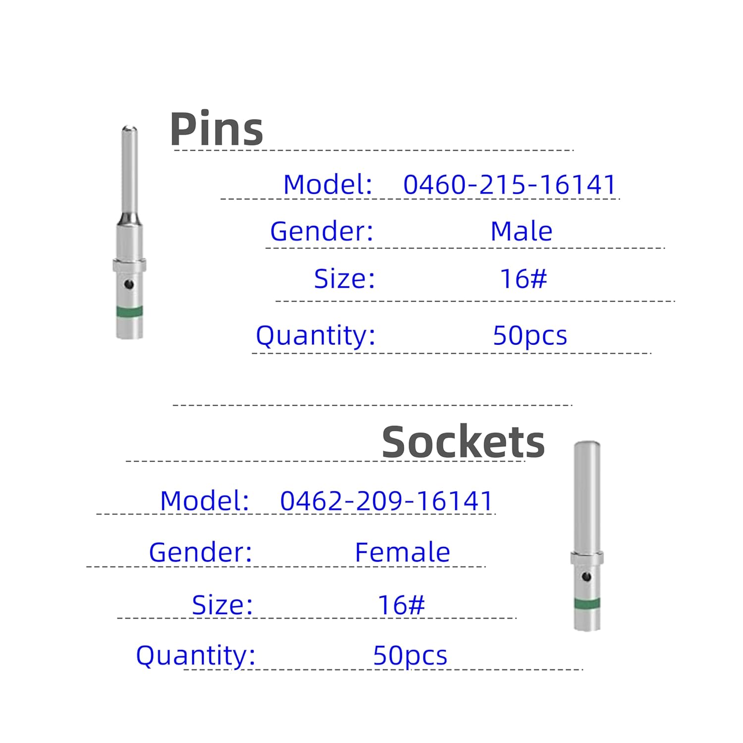 50 Pairs (100PCS) Deutsch Pin Connector Kit Size 16 Solid Contacts DT Series Connector,50PCS Male Pins and 50PCS Female Sockets for Deutsch Pins 14-20 AWG Wire Gauge