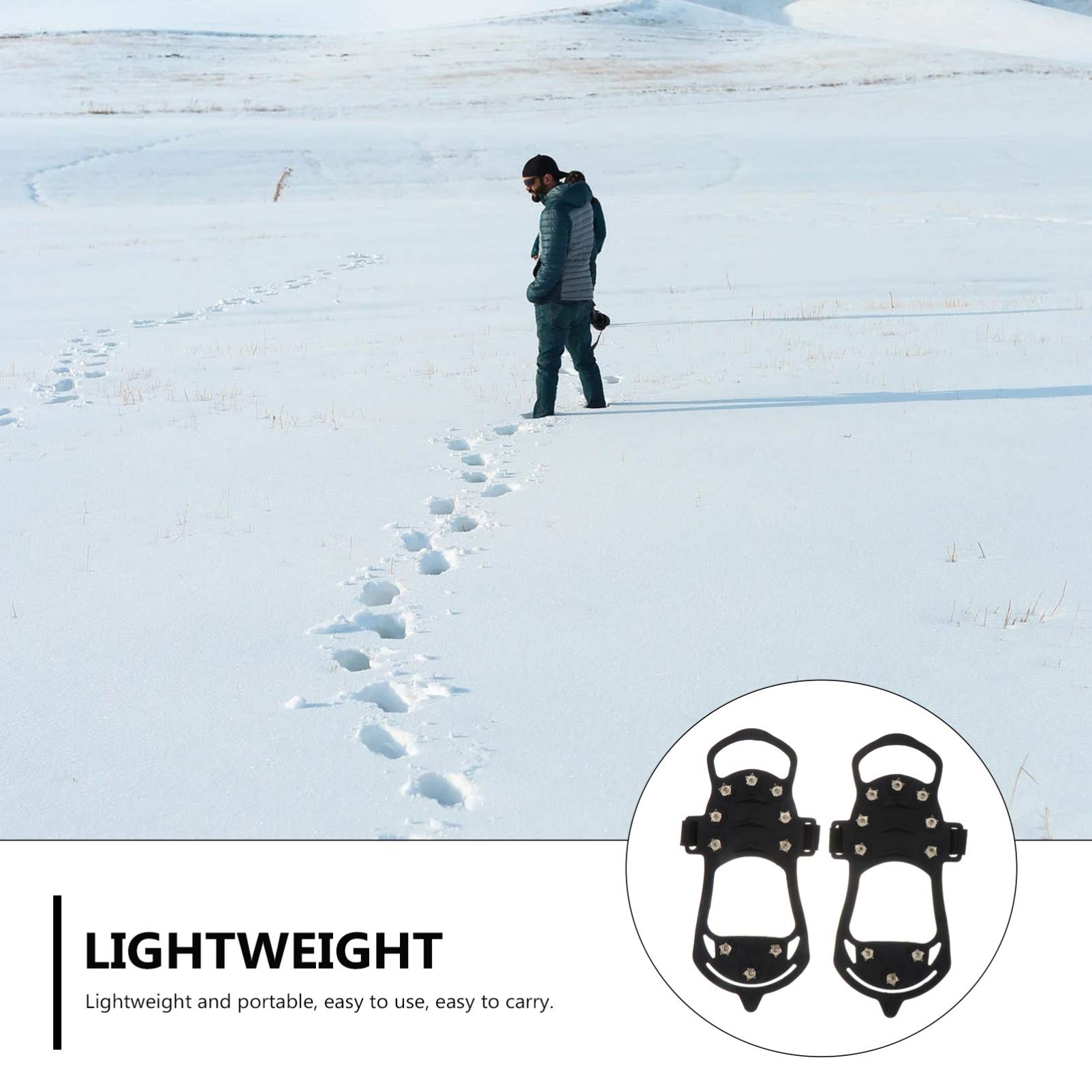 JEWEDECO 10-Stud Anti-Slip Shoe Covers Crampons for Ice Snow Winter Ice Grippers for Hiking