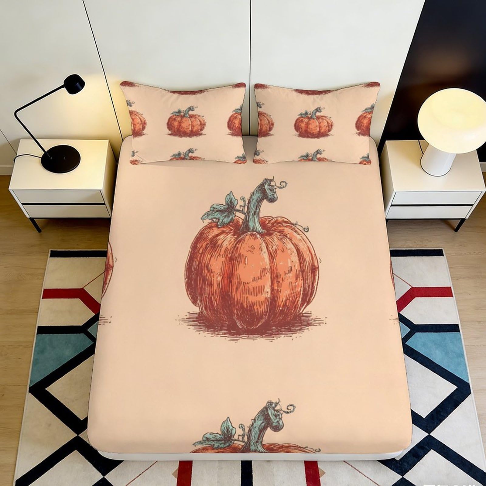 Jqzkxnhpbr Style-10 3D Printed Pumpkin Cat Fitted Sheet Microfiber Soft Autumn Animal Bed Cover For Bedroom Guest Room Decor 90X200x25cm