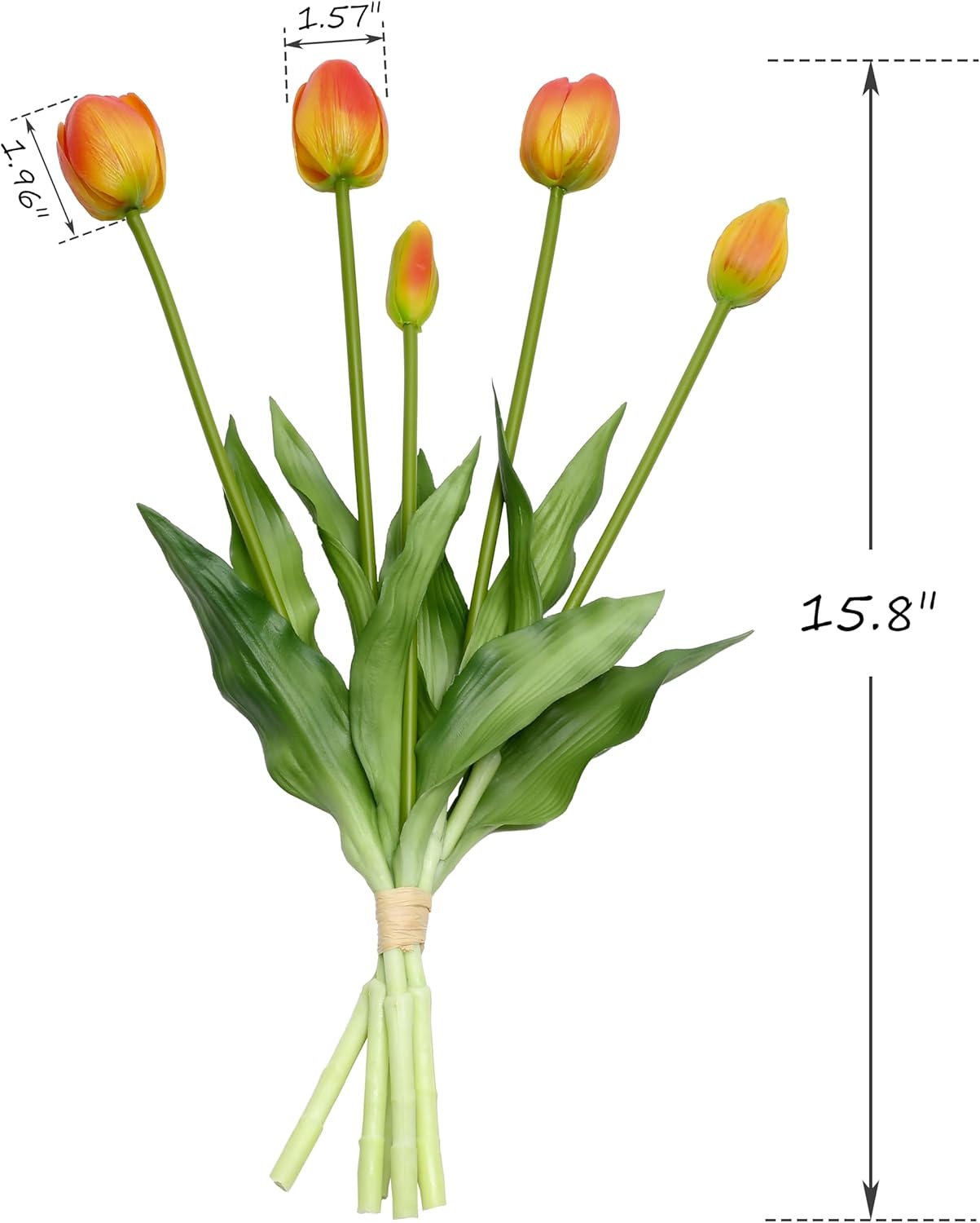 Artificial Tulips Flowers (15pcs, Orange), Real Touch Latex Bouquet for Home, Wedding, Table Centerpiece and Party Events Decoration, DIY Fake Floral Arrangements (Vase not Included)