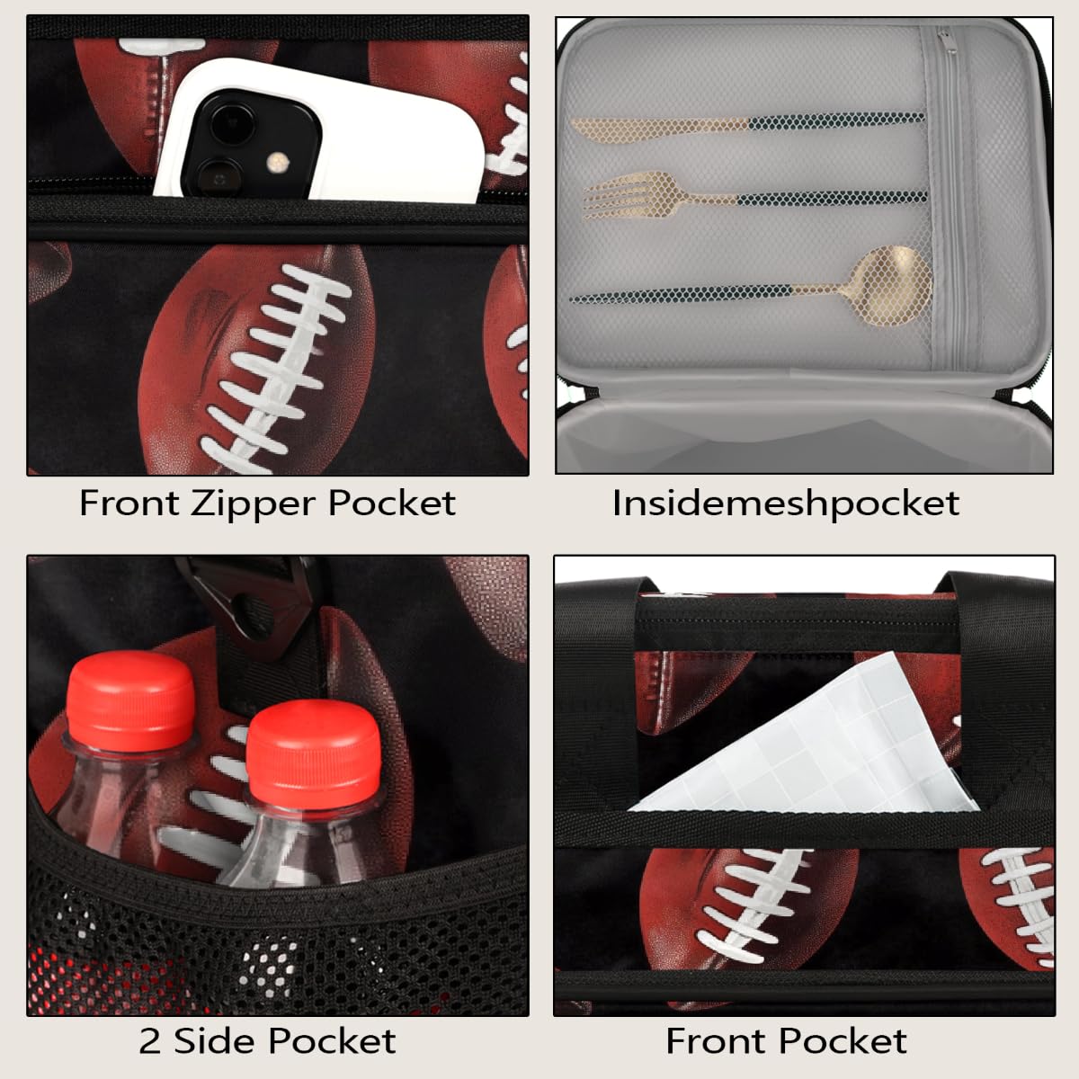 Mexpekil Borsa termica riutilizzabile a prova di perdite per il pranzo a forma di pallone da football americano, picnic, borsa termica per donne, uomini, lavoro, campeggio, spiaggia, ufficio, 24