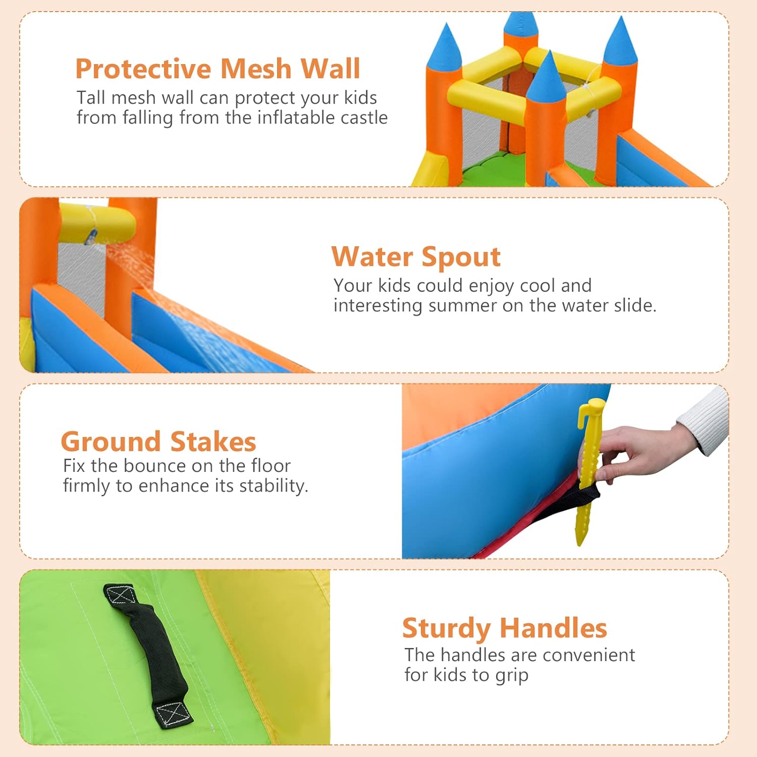 OLAKIDS Inflatable Water Slide, Kids Bounce House with Slide Climbing Wall Splash Pool, Outdoor Jumping Castle Inflatable Obstacle Course for Backyard with Carrying Bag Repairing Kit Stakes