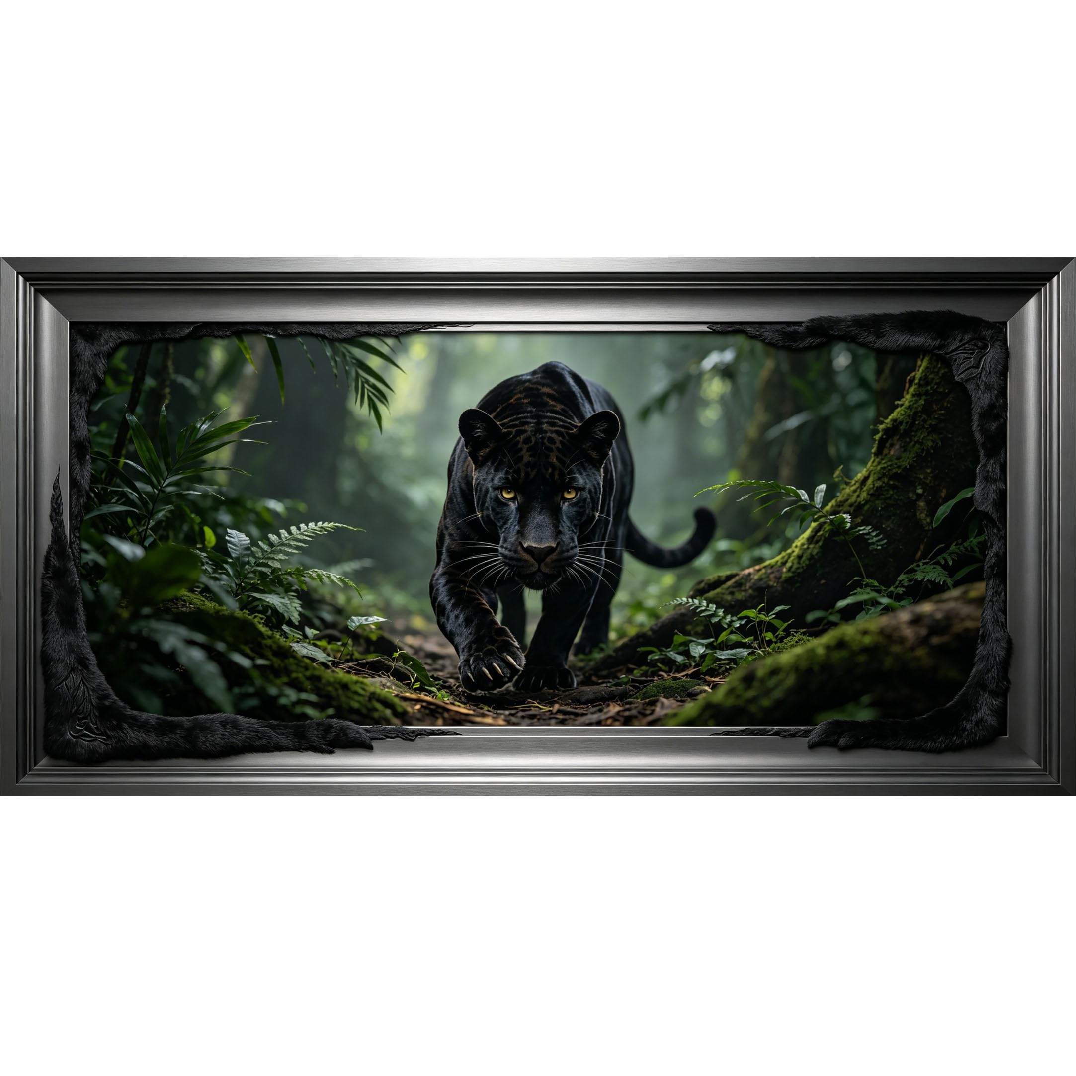 Agglomerix 3D Framed Wall Art Black Panther Jungle Tropical Wildlife Predator Nature Scene Large Size SelfAdhesive Removable Wall Decor Prints Artwork for Living Room Bedroom Office
