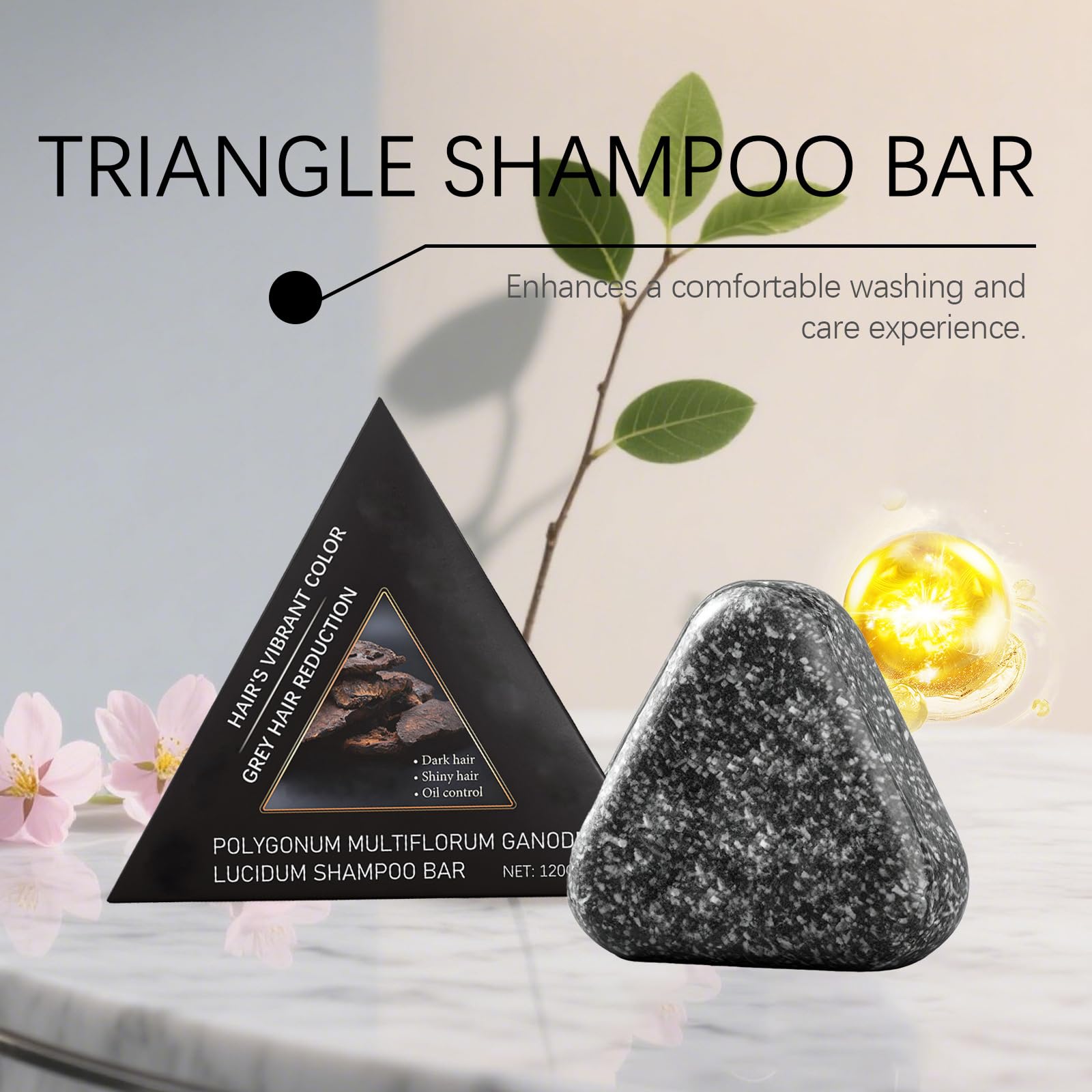 Barretta nera triangolare Polygonum Multiflorum per shampoo, idratante e rinforzante, pulizia delicata per tutti i tipi di capelli, durevole e facile da viaggiare (6 pezzi)