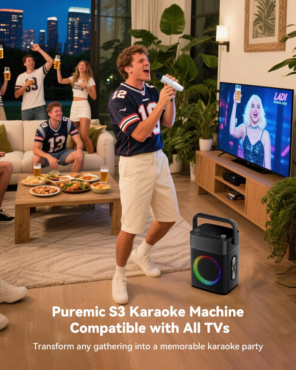 Máquina de karaoke con 2 micrófonos inalámbricos UHF, altavoz Bluetooth portátil impermeable IPX4 con bolsa de cuero para Samsung Apple TV, Tesla Ford, altavoz al aire libre, compatible con Bluetooth
