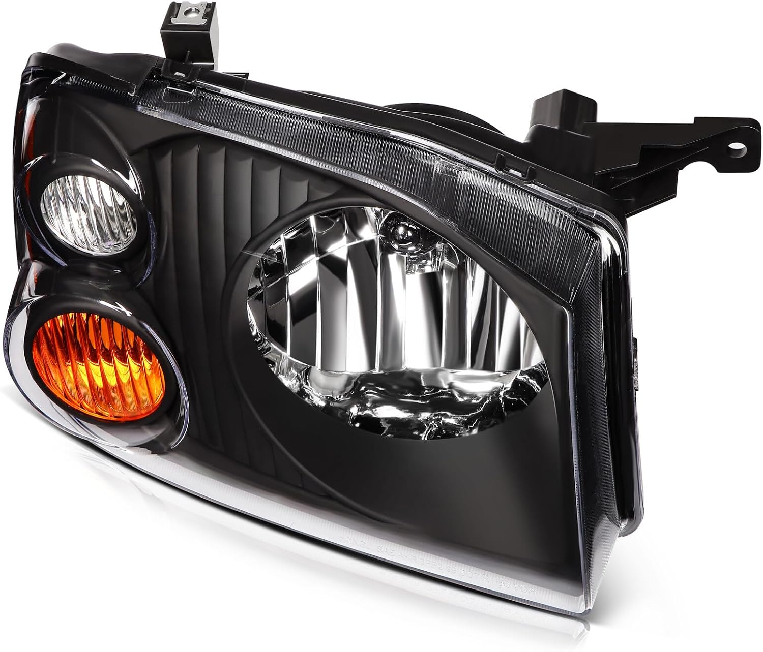 Headlight Assembly Left Driver Side and Right Passenger Side Compatible with 2001-2004 for Nissan Frontier XE NI2502131,NI2503131 Black Chrome Housing Clear Lens Amber Headlamp