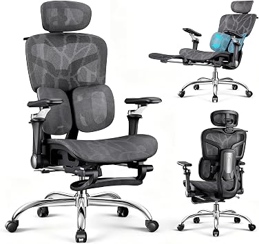 Ergonomic Office Chair 2-Zone Lumbar Support for Waist & Back Pain Relief Big 440 lbs and Tall Home Office Chair with 6D Arms 4D Headrest 135 Recline Mesh High Back Seat Depth Adjust for 12hrs+ Work