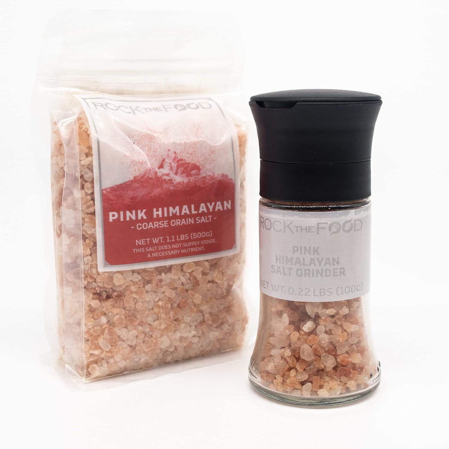 Rock The Food | Pink Himalayan Coarse Salt for Grinder Refill 1.10 LB bag | Free Grinder! : Grocery & Gourmet Food