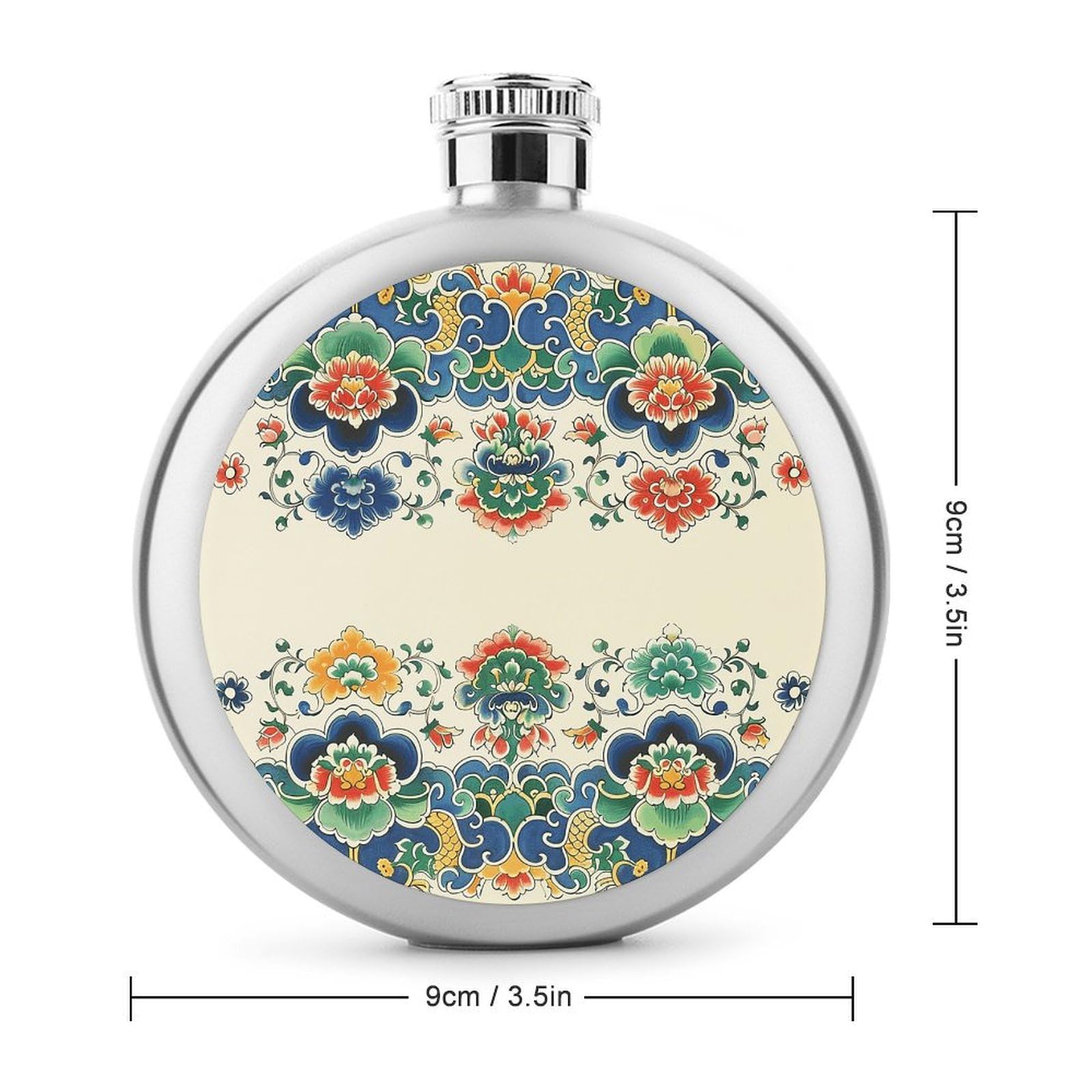 Stainless Steel Wine Bottle Liquor Container Chinese Border Pattern Print Leak Proof Hip Flask Durable for Camping Hiking Travel Festivals