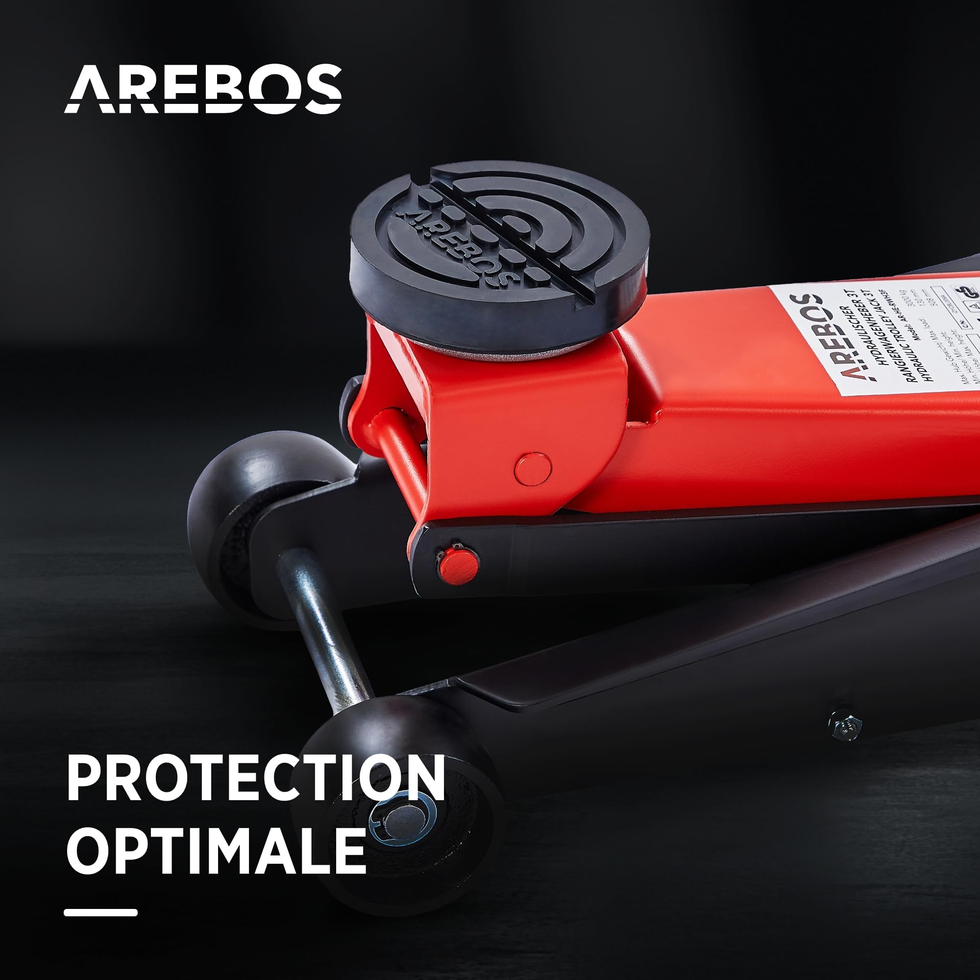 Arebos 3T Cric hydraulique de manœuvre avec pédale intégrée | Hauteur d'encastrement 130-508 mm | 2 Supports en Caoutchouc | Jack roulettes 360° | Béquille Voiture