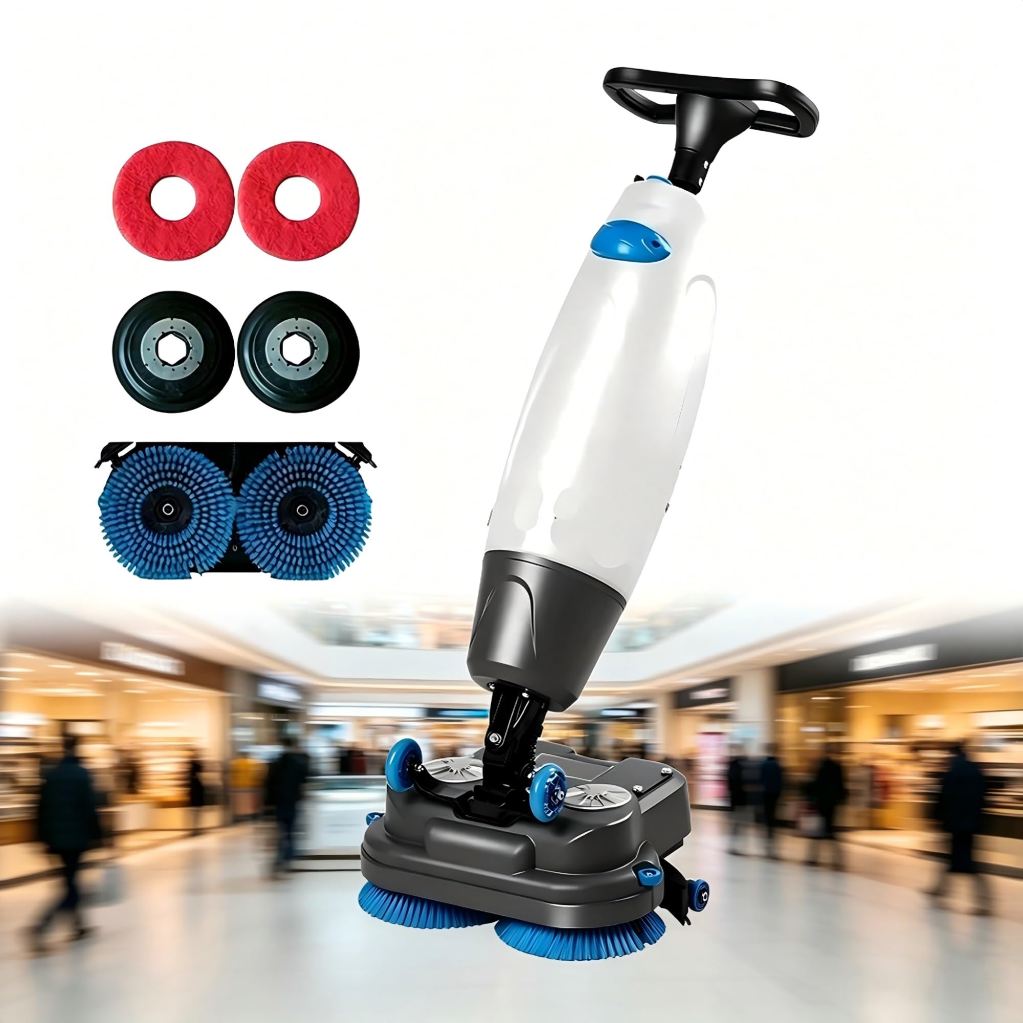 Autolaveuse-polisseuse de sols sans fil au lithium, pour le nettoyage domestique et commercial, blanche