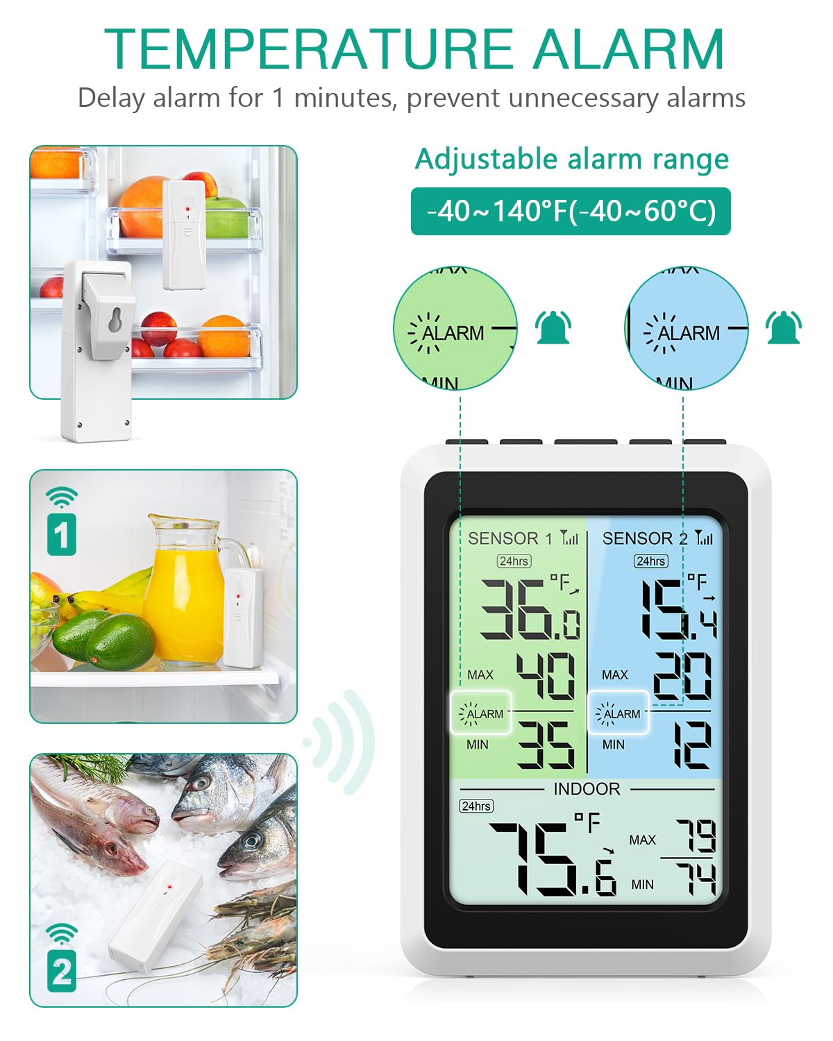analoge binnen en buitenthermometer, 12.5002.50, weerbestendig, weergave van de