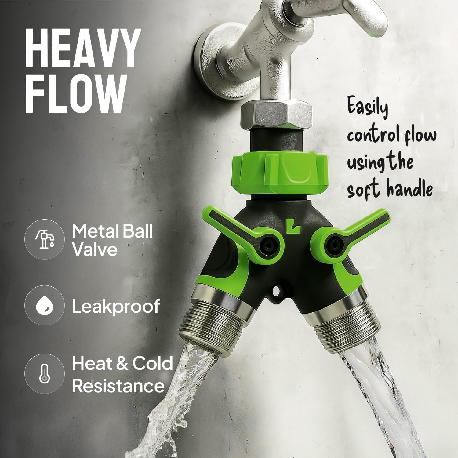 Gartenschlauch-Verteiler, 2-Wege, robust, auslaufsicher, Vollmetallgehäuse, Wasserhahn-Verteiler (2 Stück)