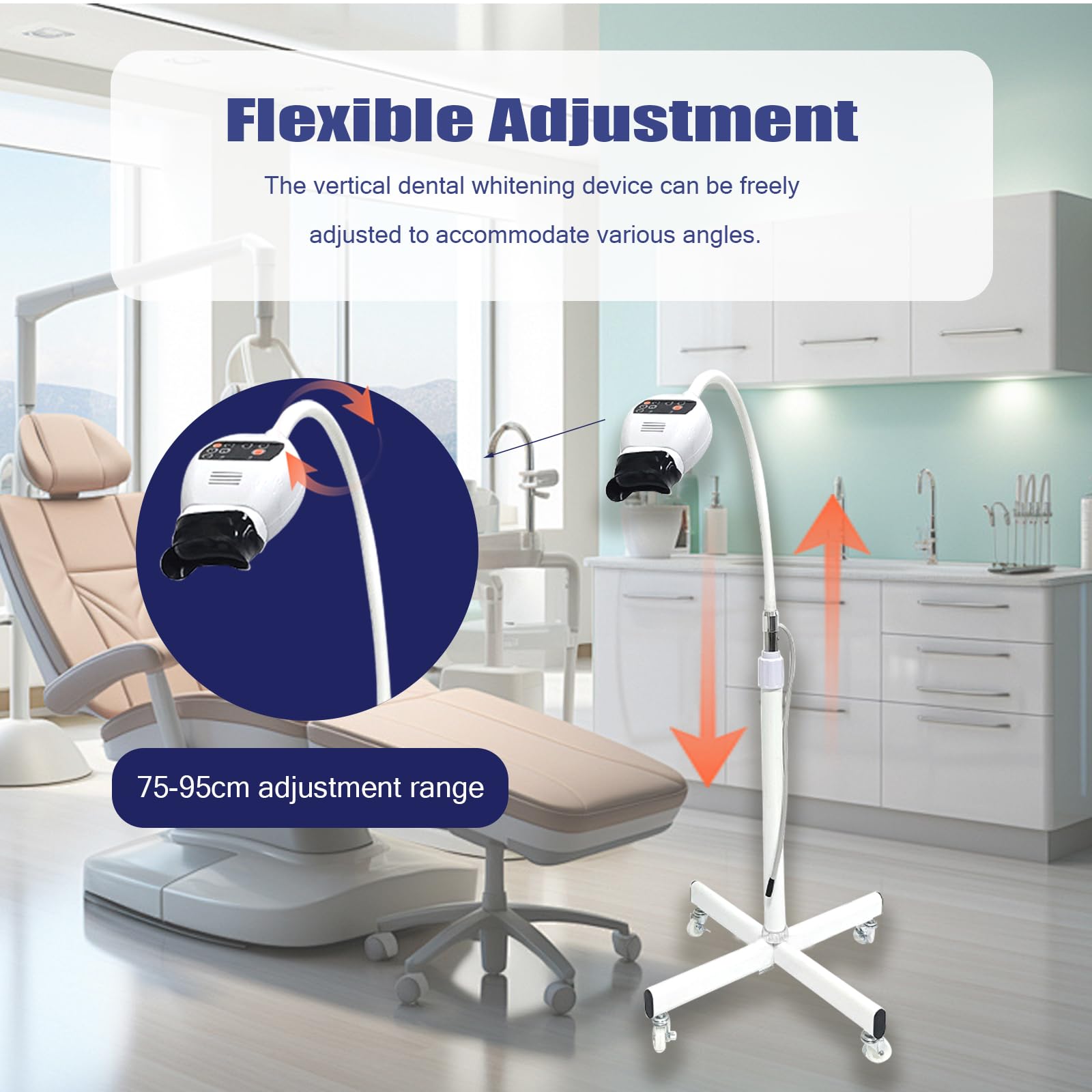 Sbiancamento dei denti – Dispositivo mobile a luce LED fredda con 8 lampadine, 3 impostazioni di illuminazione, altezza regolabile, timer da 30 minuti per sbiancamento dentale efficace