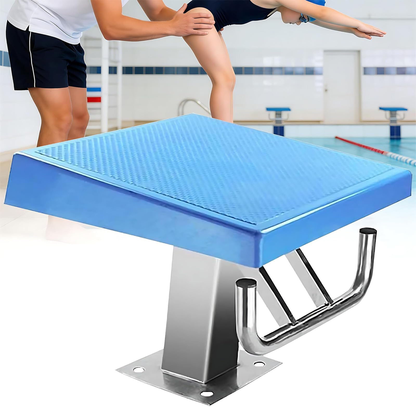 Trampolina Basenowa Zawodnicza, Blok Startowy do Pływania z Antypoślizgową Powierzchnią, Ramą ze Stali Nierdzewnej 304 - Udźwig 200kg do Basenów, Centrów Sportowych i Siłowni