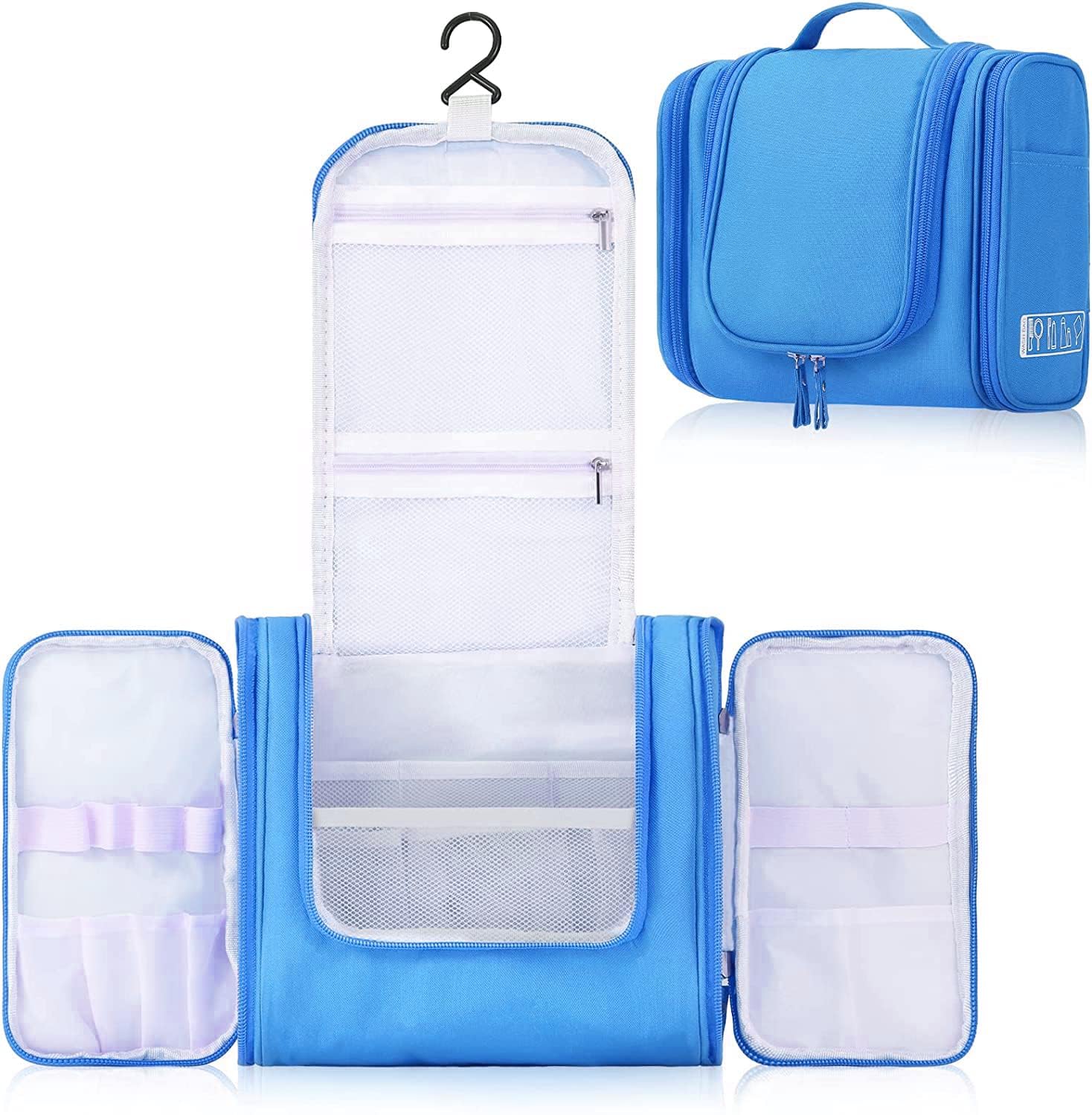 Premium Hanging Travel Toiletry Bag for Women and Men, Hygiene Bag, Bathroom and Shower Organizer Kit with Elastic Band Holders for Toiletries, Cosmetics, Makeup, Brushes (Light Blue)-image-17